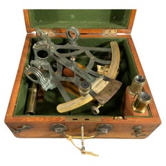 Used Solid Brass Ships Sextant in Box