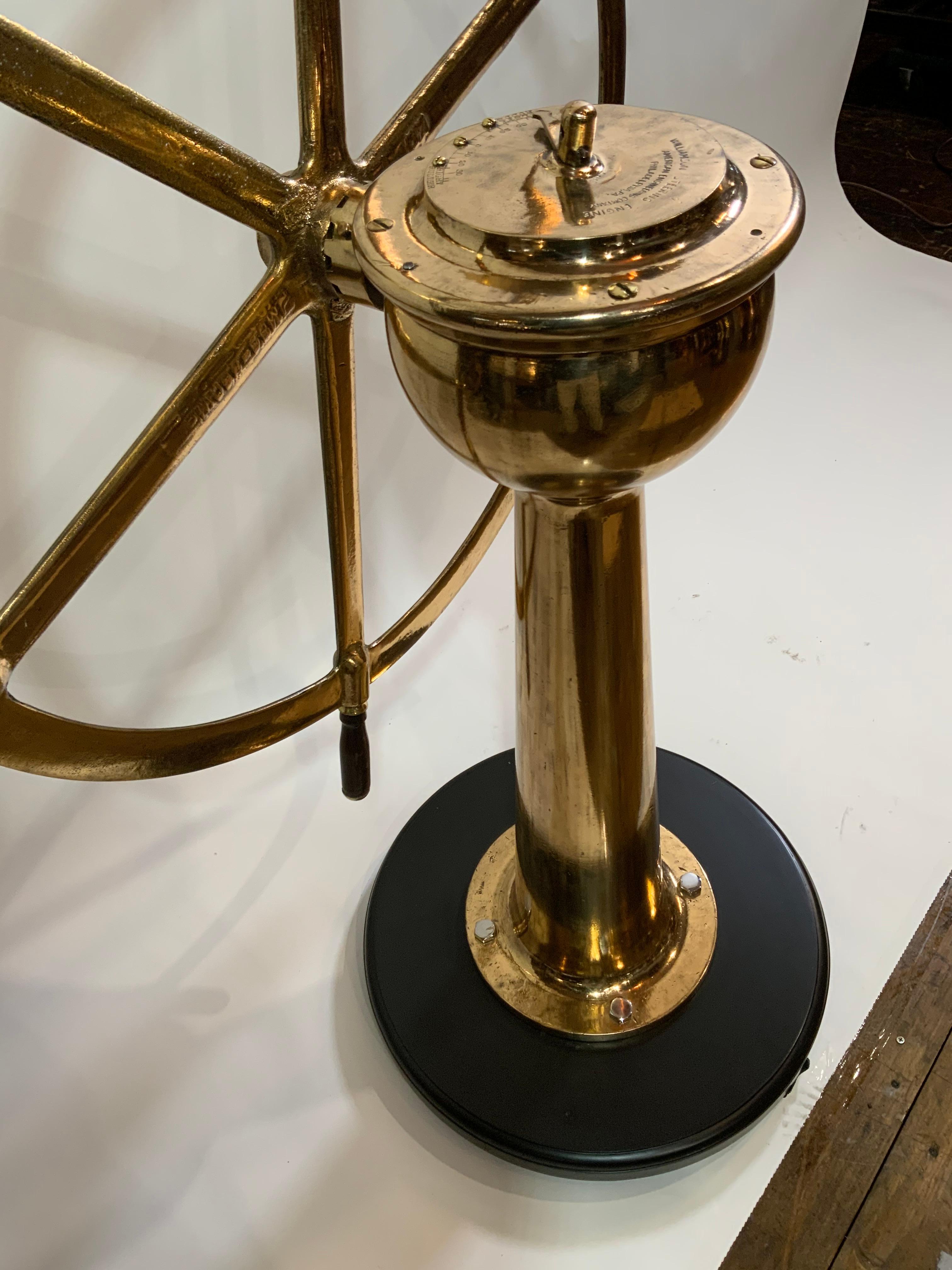 Solid Brass Ships Wheel Mounted Onto A Substantial Brass Pedestal 1