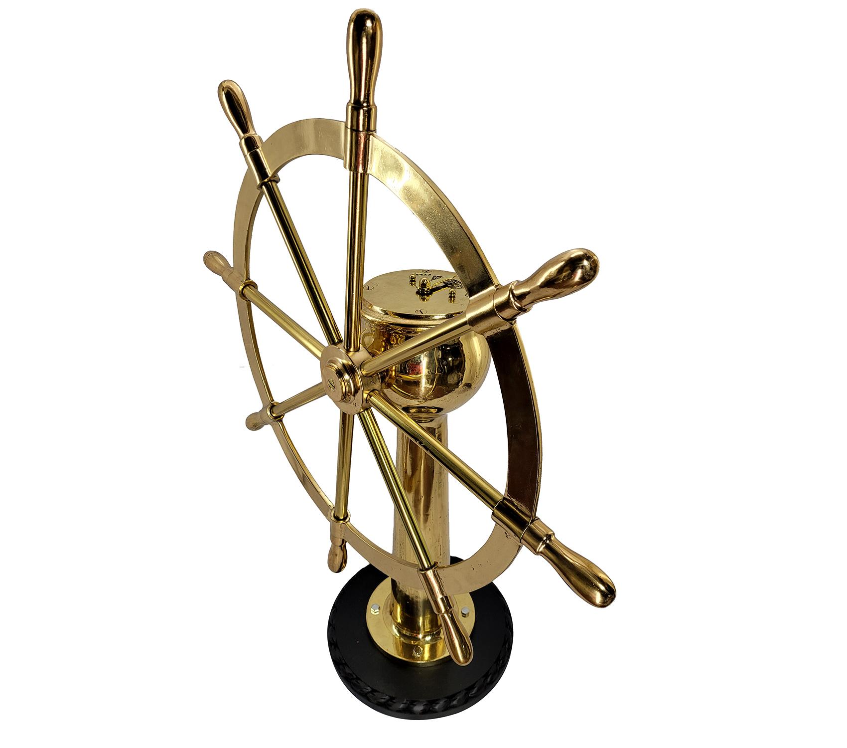 Polished Solid Brass Ships Wheel on Stand For Sale