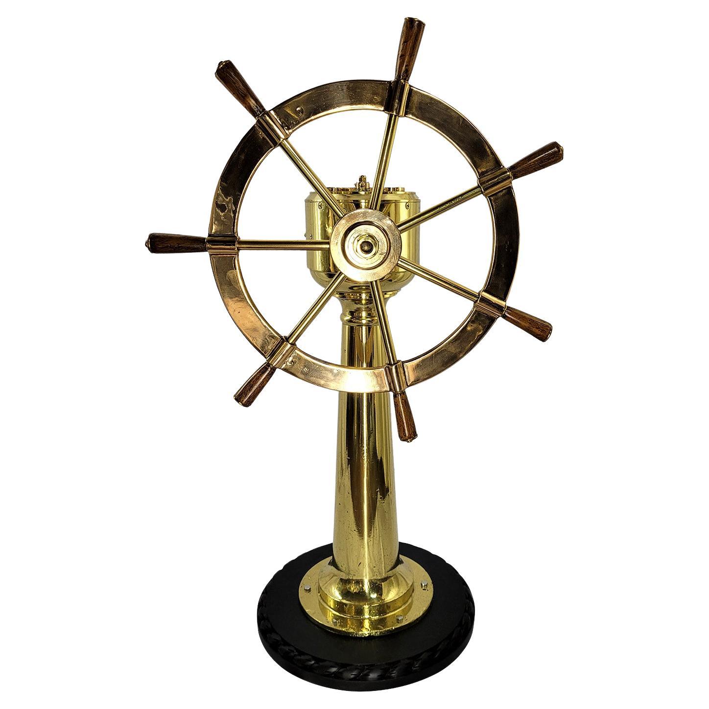 Solid Brass Ships Wheel on Stand For Sale