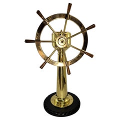 Vintage Solid Brass Ships Wheel on Stand