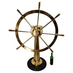 Used Solid Brass Ships Wheel on Stand