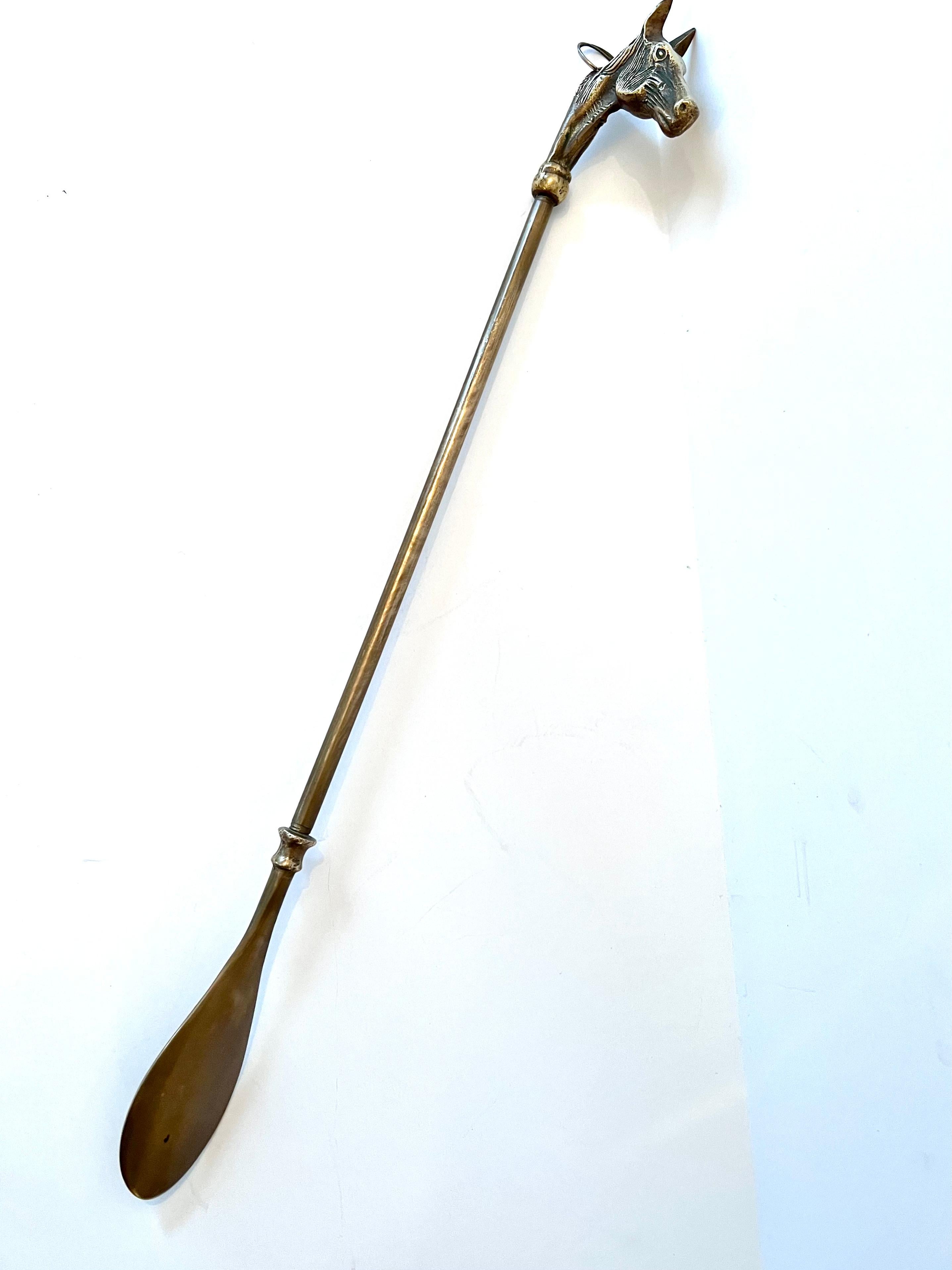 Mid-Century Modern Solid Brass Shoe Horn with Horse For Sale