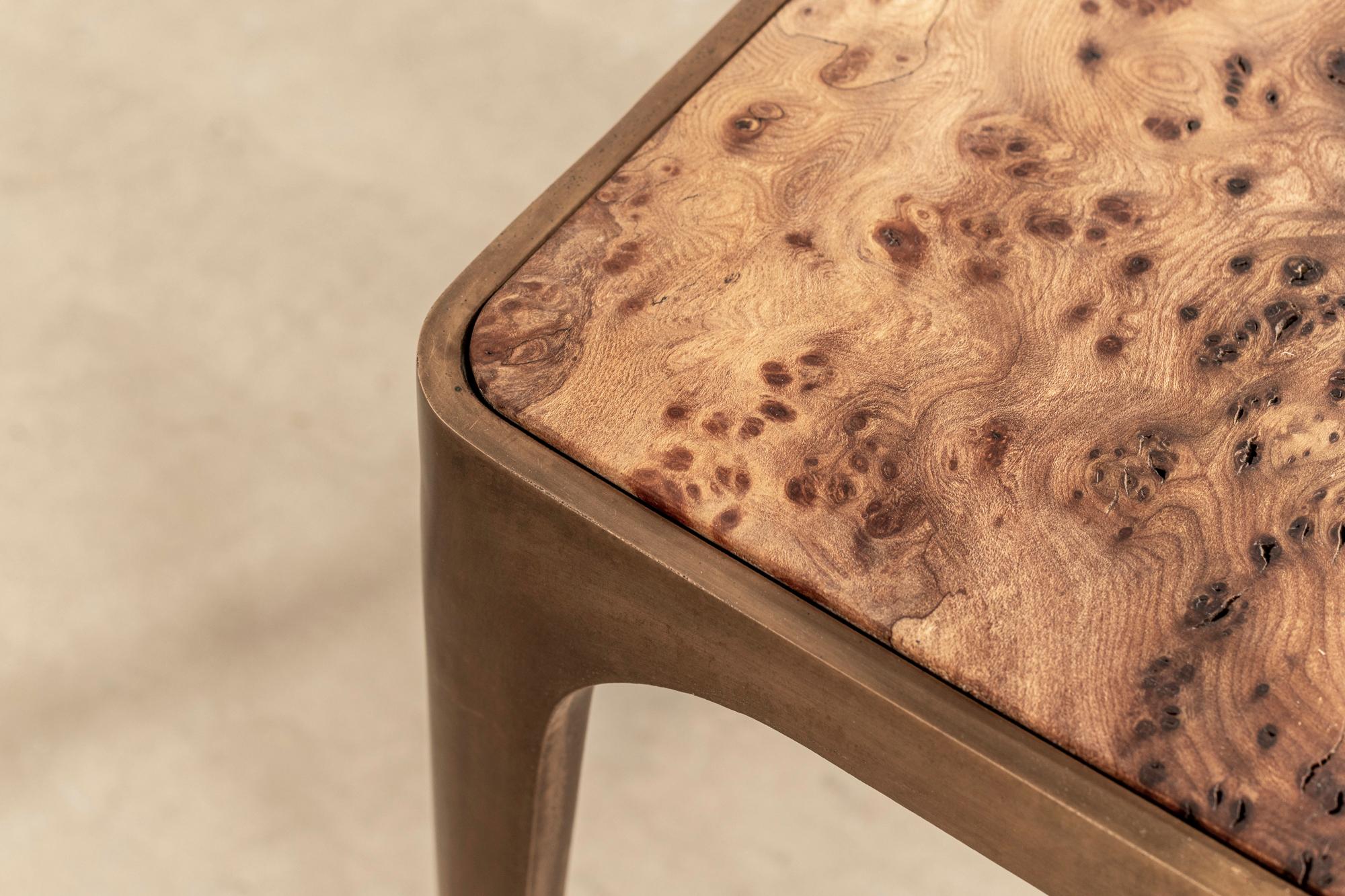 Cast-Brass Side Table with Solid Burr Oak Top, Unique Piece For Sale 1