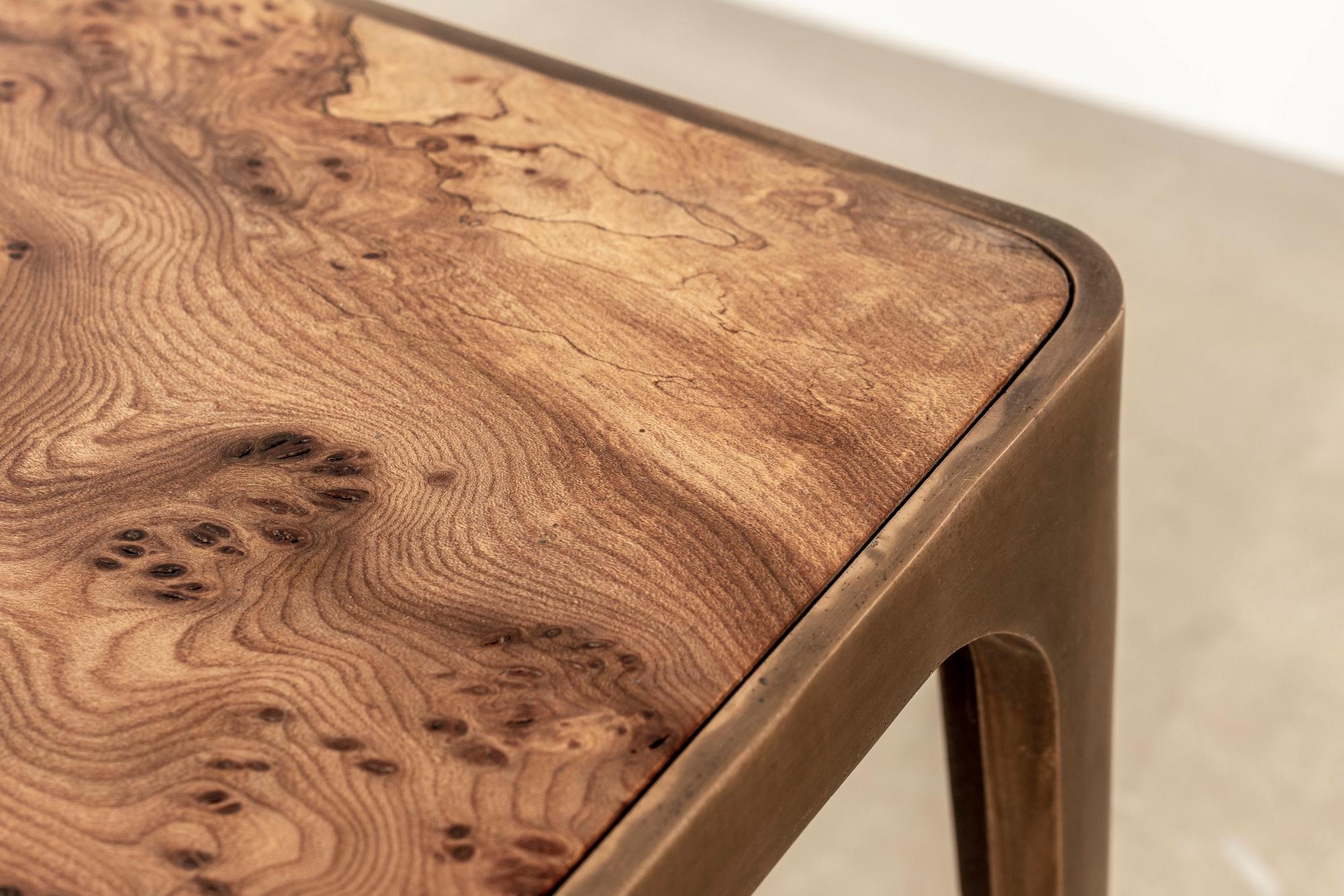 Cast-Brass Side Table with Solid Burr Oak Top, Unique Piece For Sale 3
