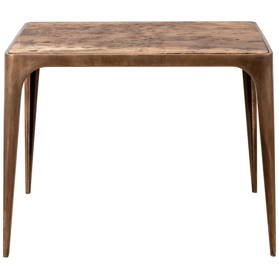 Cast-Brass Side Table with Solid Burr Oak Top, Unique Piece For Sale 4