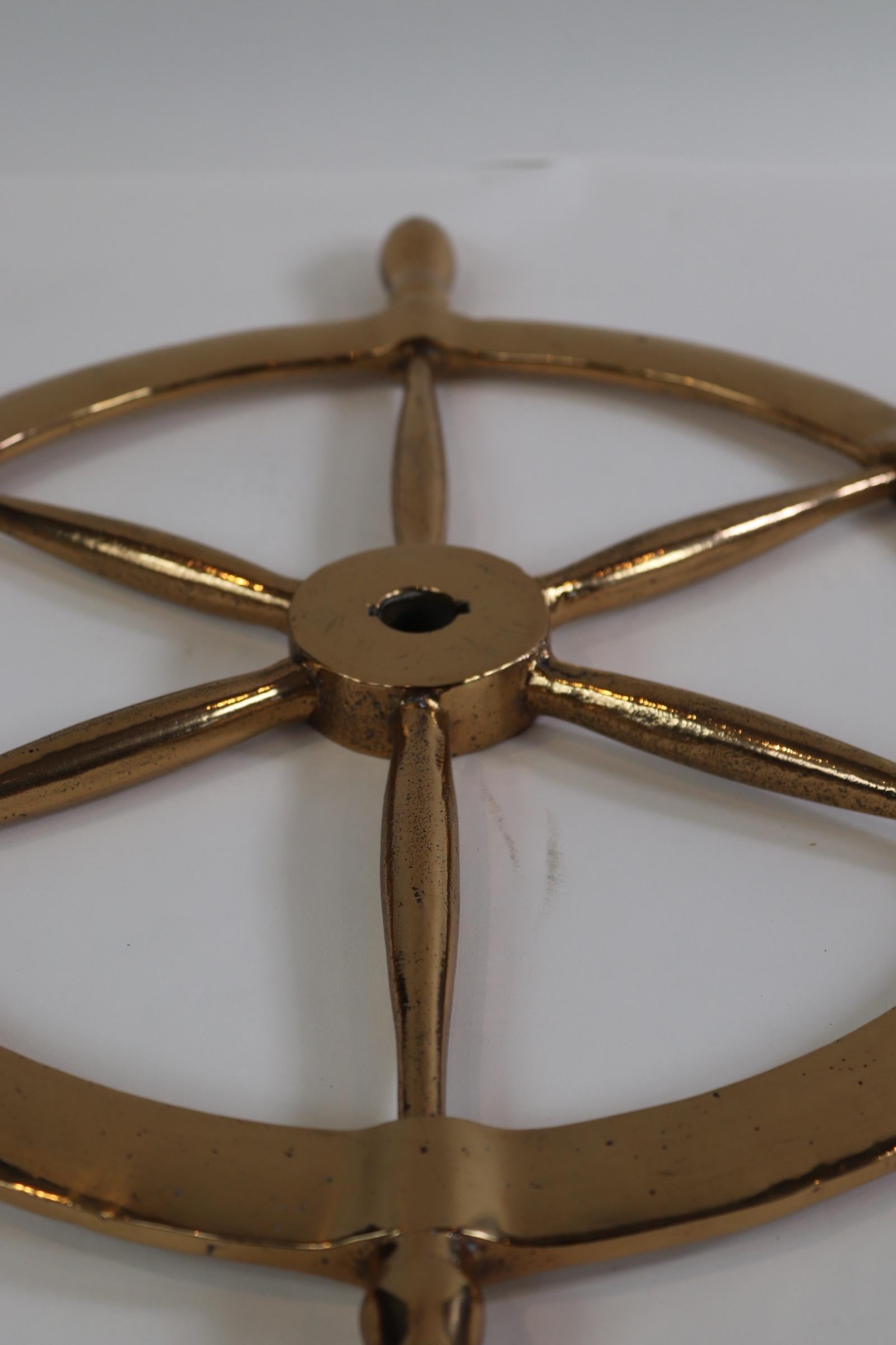 Solid Brass Six Spoke Ships Wheel In Good Condition In Norwell, MA
