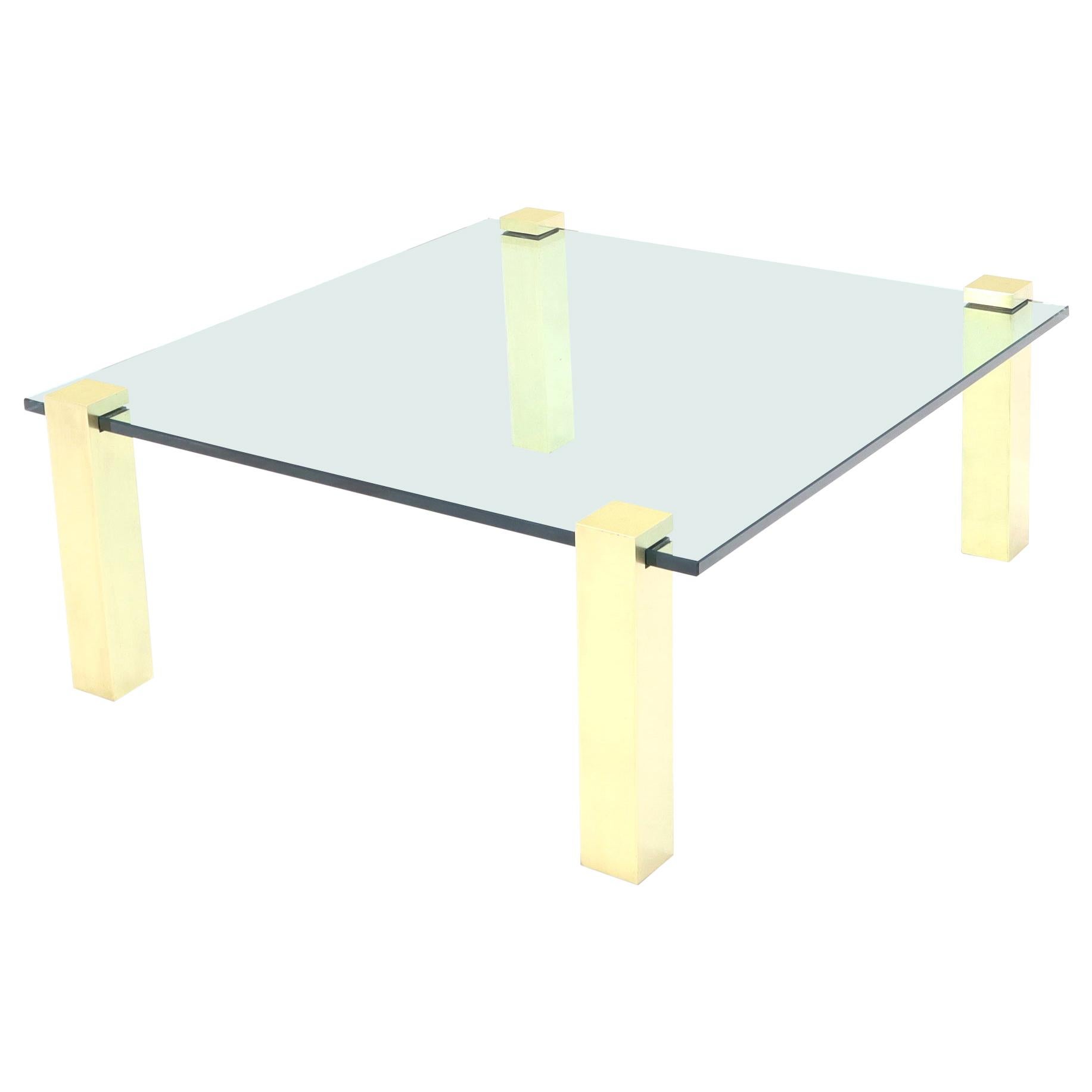 Solid Brass Square Posts Legs Glass Top Coffee Table