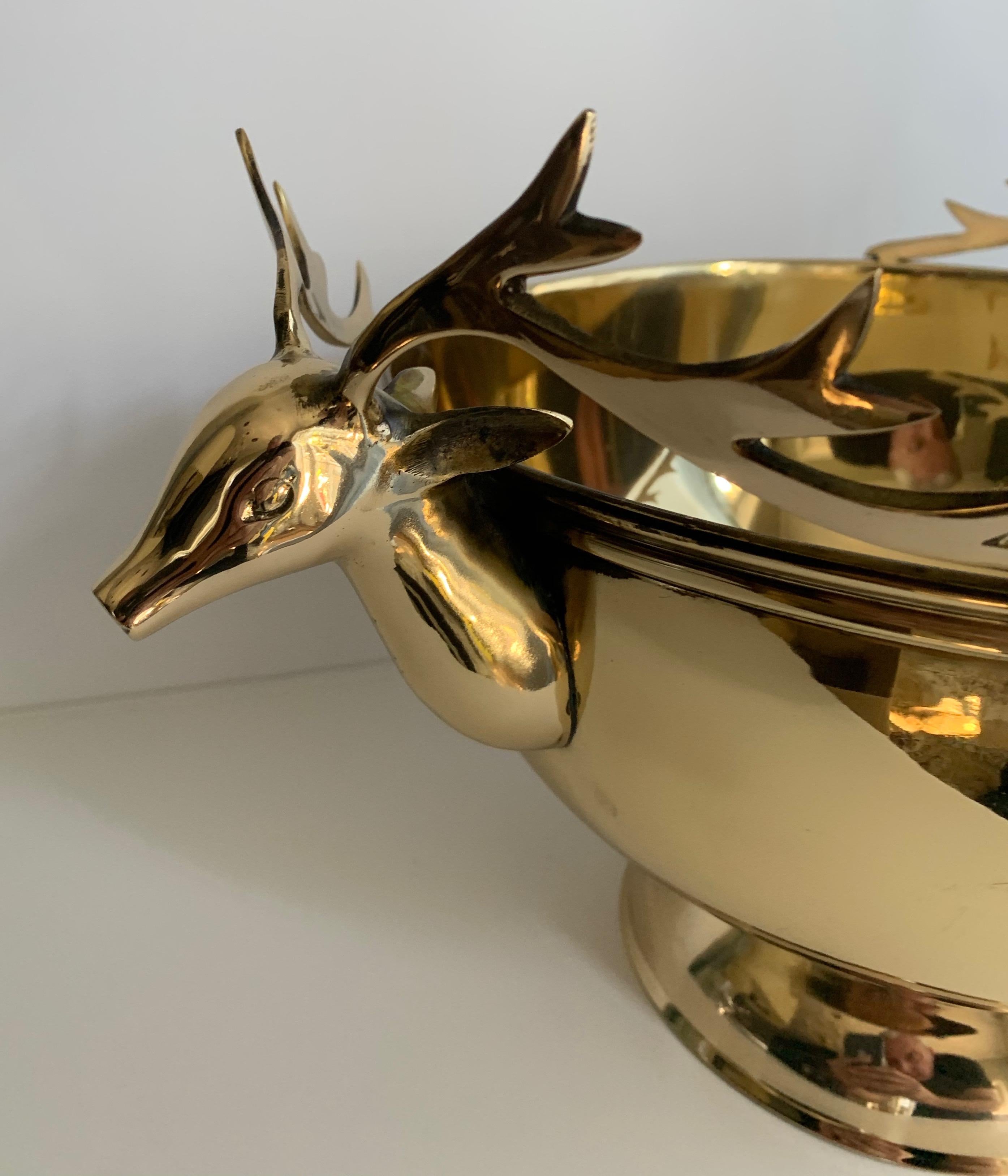 Solid brass stag head bowl, a lovely bowl, perfect for any occasion, the holidays or as a centerpiece. Freshly polished and ready for any table!