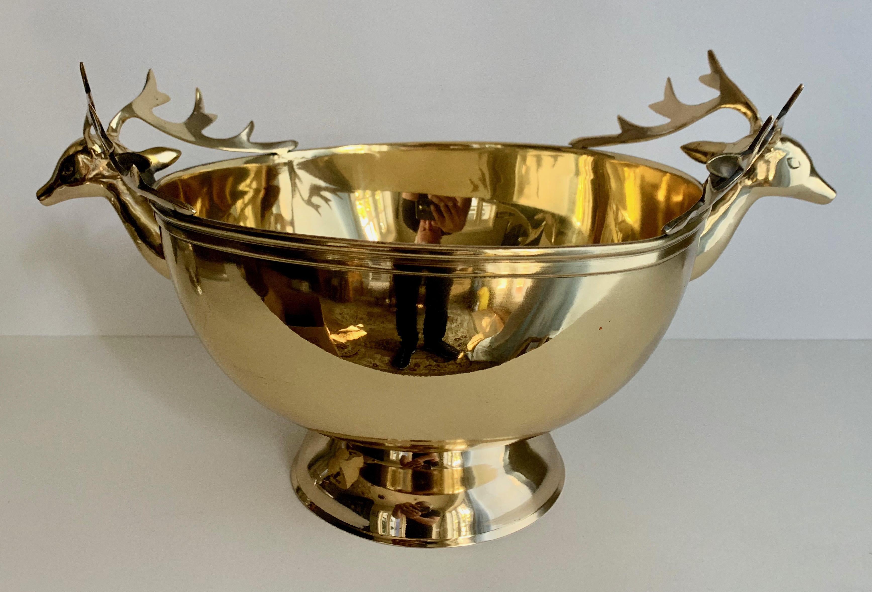 Mid-Century Modern Solid Brass Stag Head Bowl