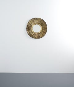 Solid Brass Sunburst Midcentury Mirror Style Curtis Jere, France, circa 1955