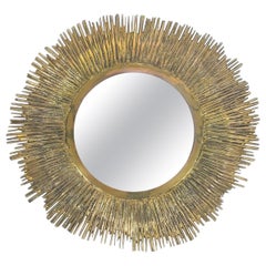Solid Brass Sunburst Midcentury Mirror Style Curtis Jere, France, circa 1955