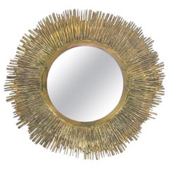 Retro Solid Brass Sunburst Midcentury Mirror, France, circa 1955