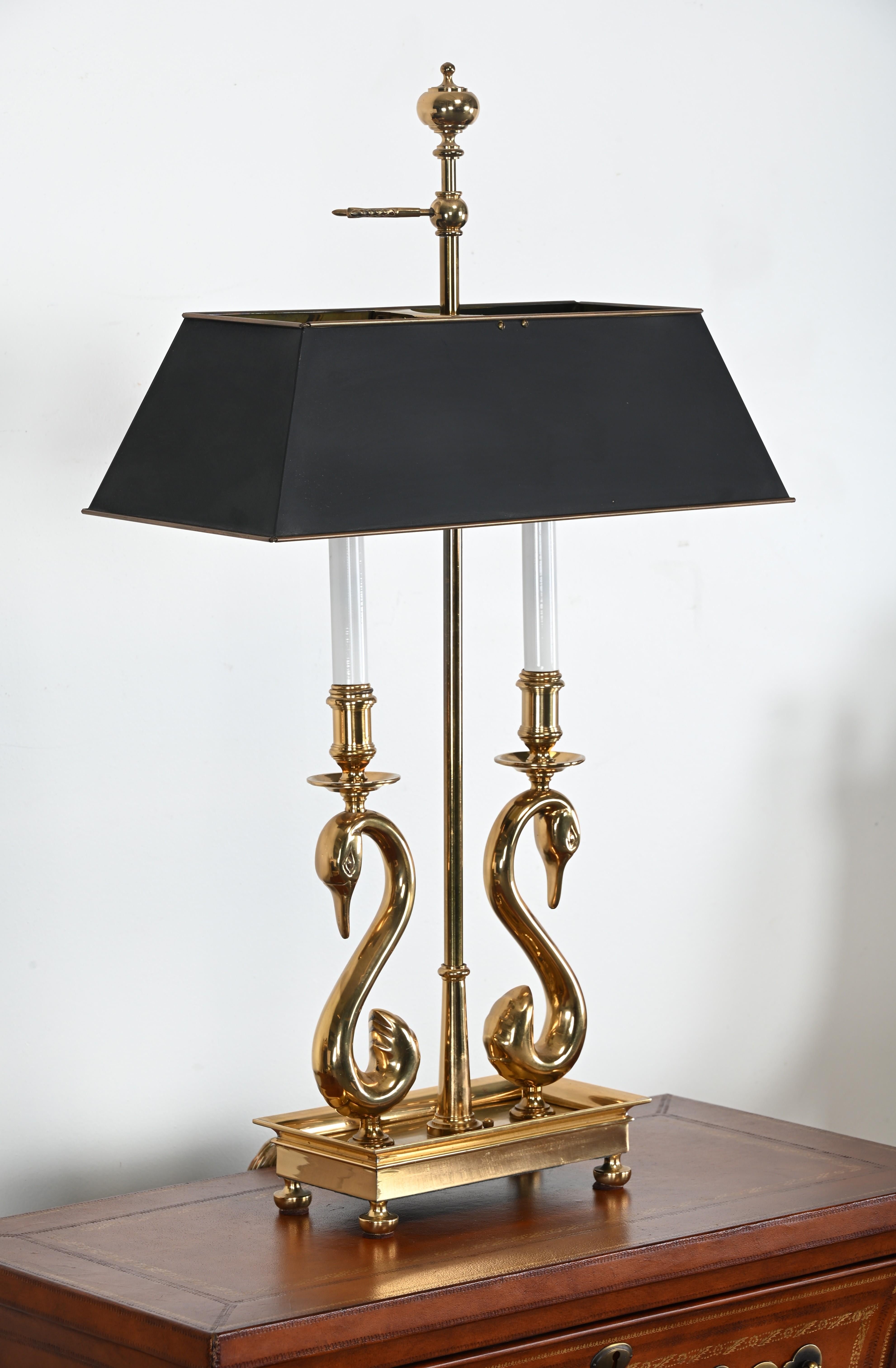 American Classical Solid Brass Swan Bouillotte Lamp For Sale