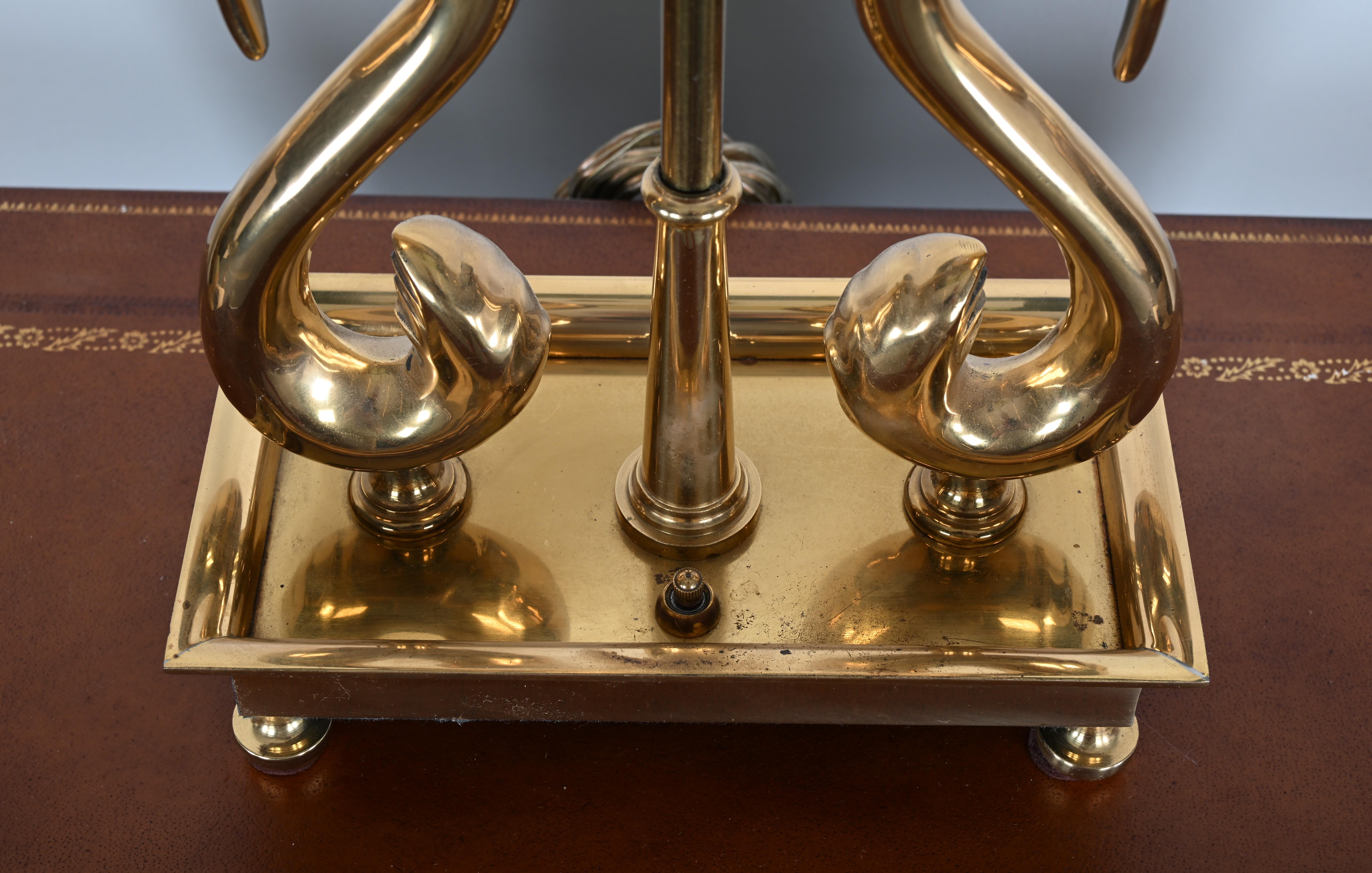 Late 20th Century Solid Brass Swan Bouillotte Lamp For Sale