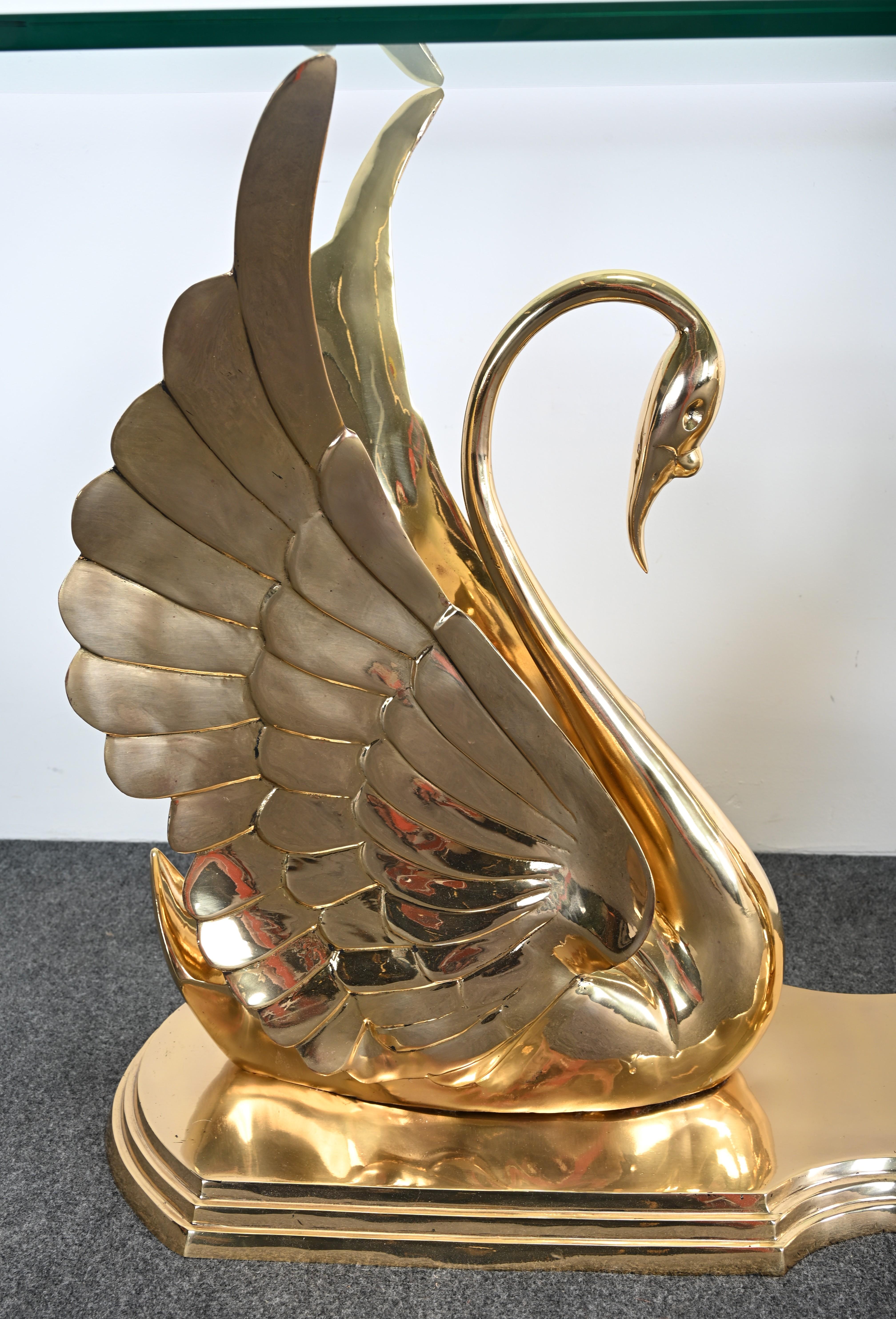 Solid Brass Swan Console in the manner of Maitland Smith For Sale 8