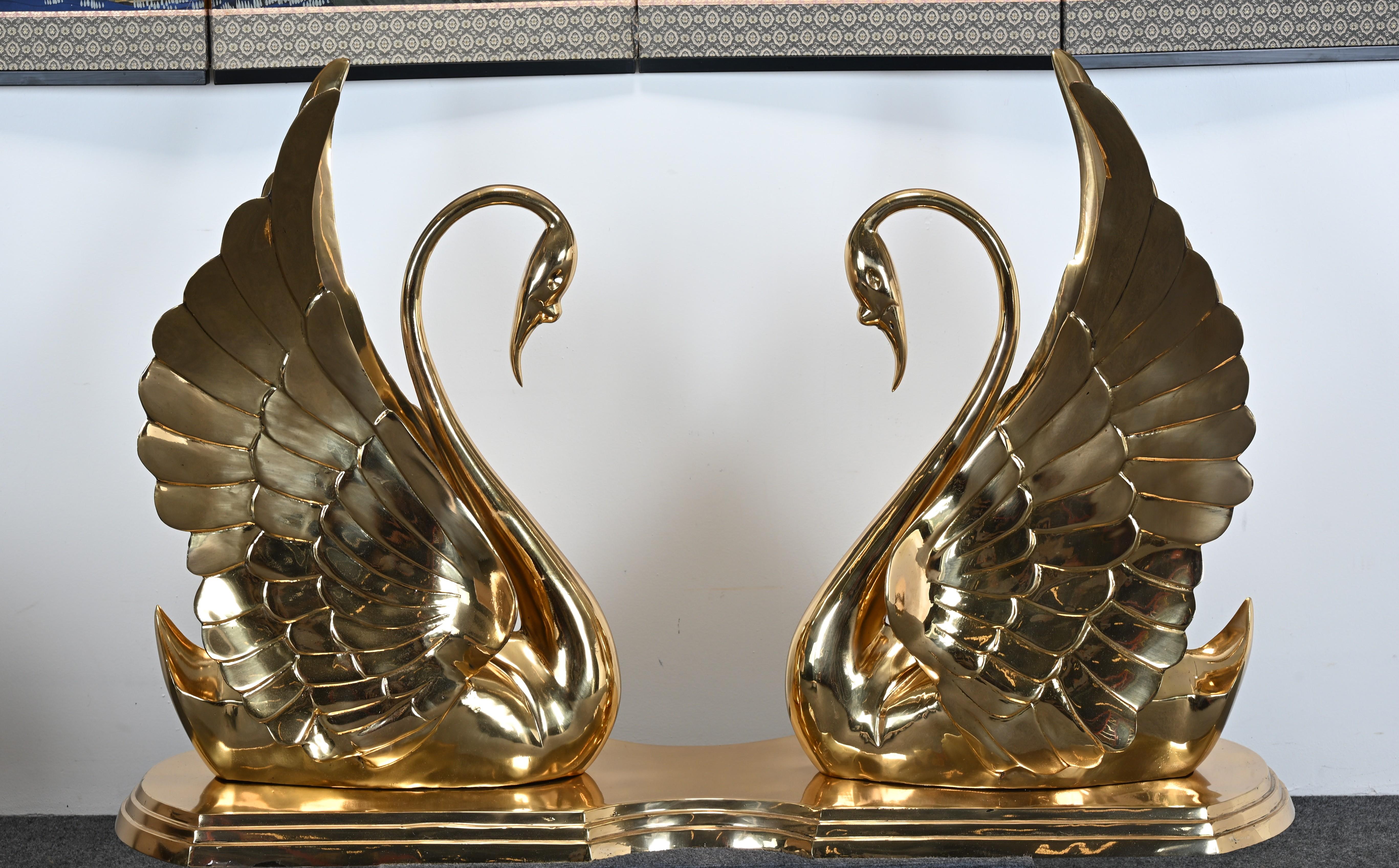 Solid Brass Swan Console in the manner of Maitland Smith For Sale 9
