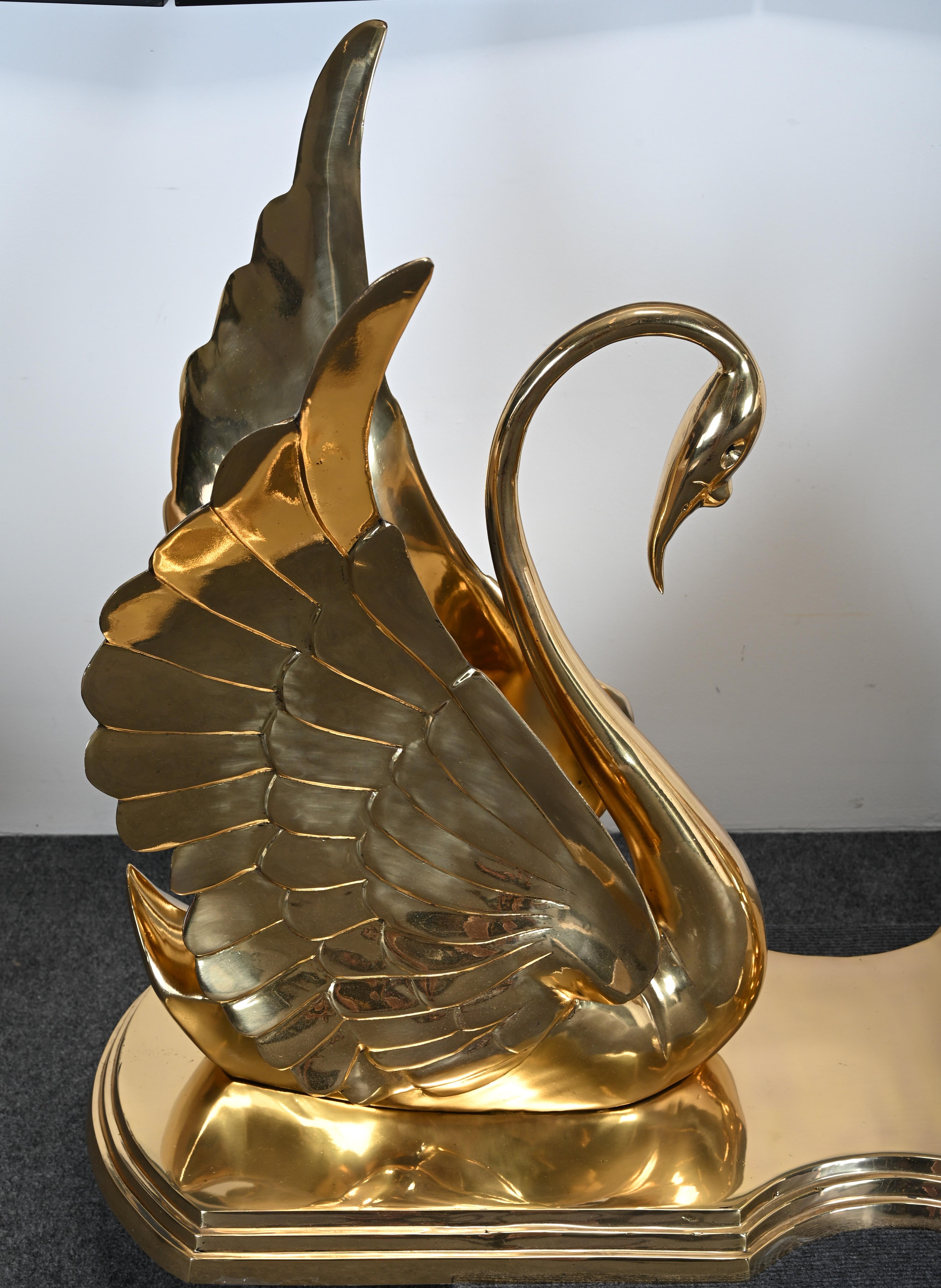 Solid Brass Swan Console in the manner of Maitland Smith For Sale 12