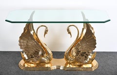 Solid Brass Swan Console in the manner of Maitland Smith