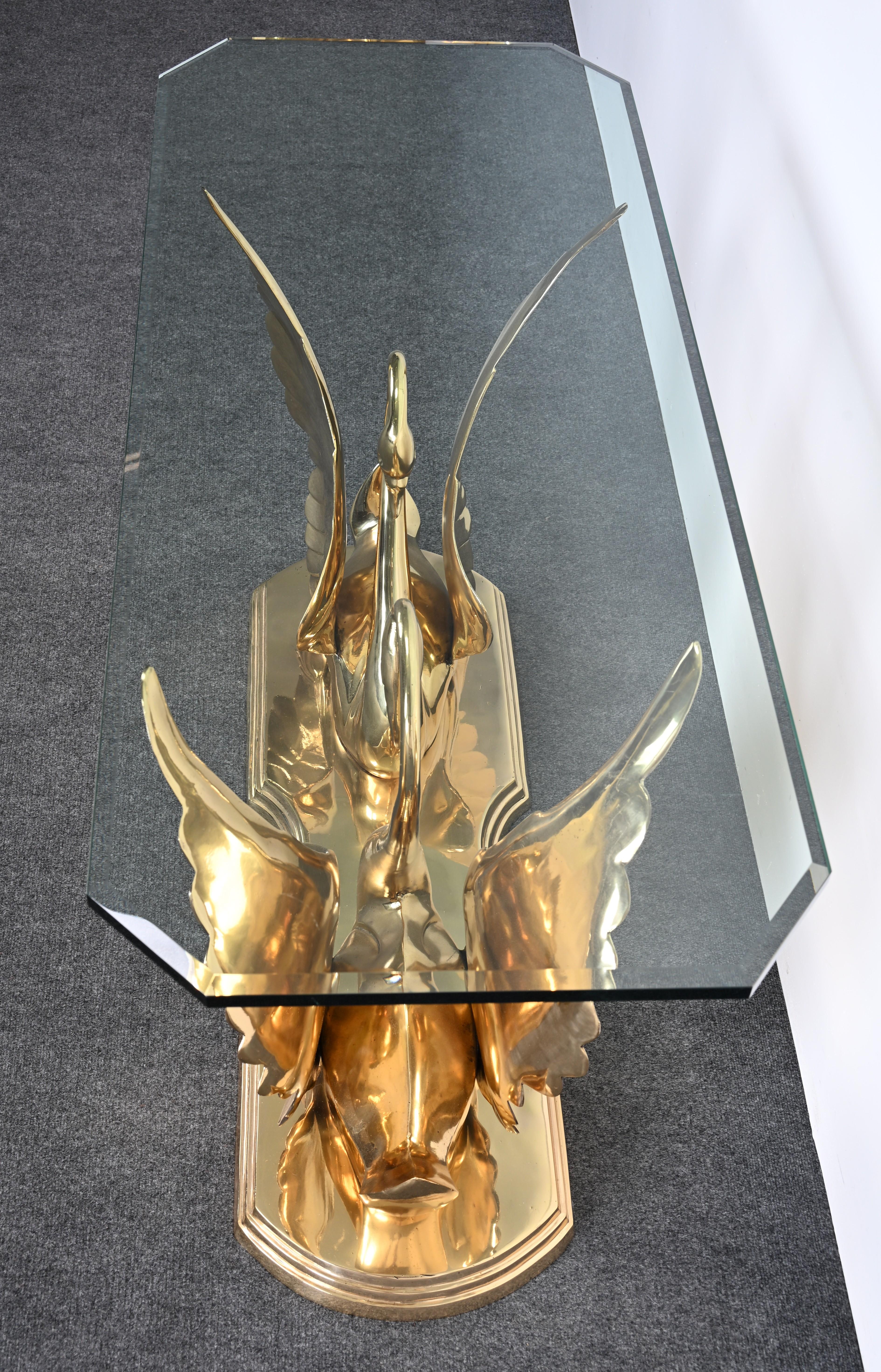 Solid Brass Swan Console in the manner of Maitland Smith In Good Condition For Sale In Hamburg, PA