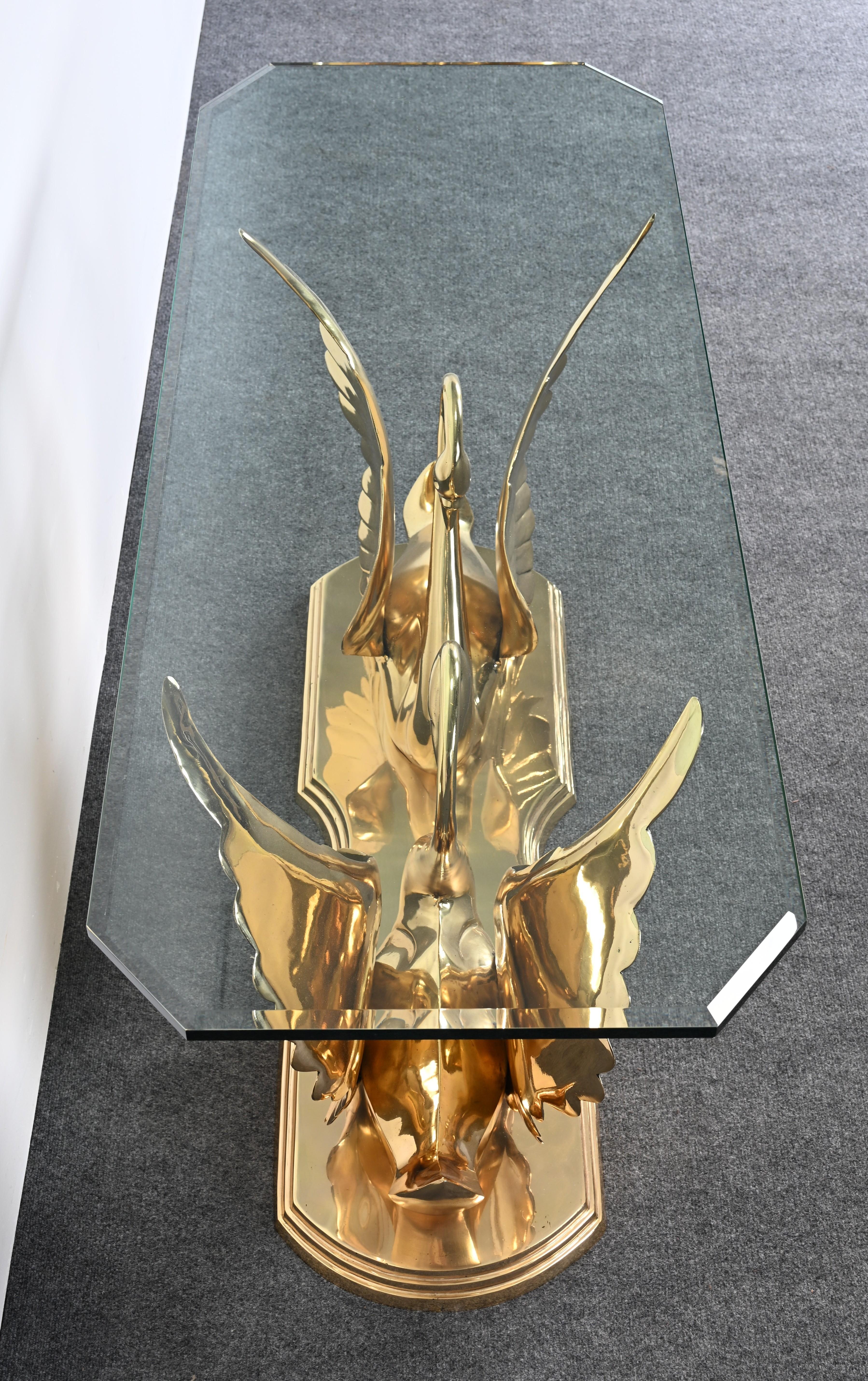 20th Century Solid Brass Swan Console in the manner of Maitland Smith For Sale