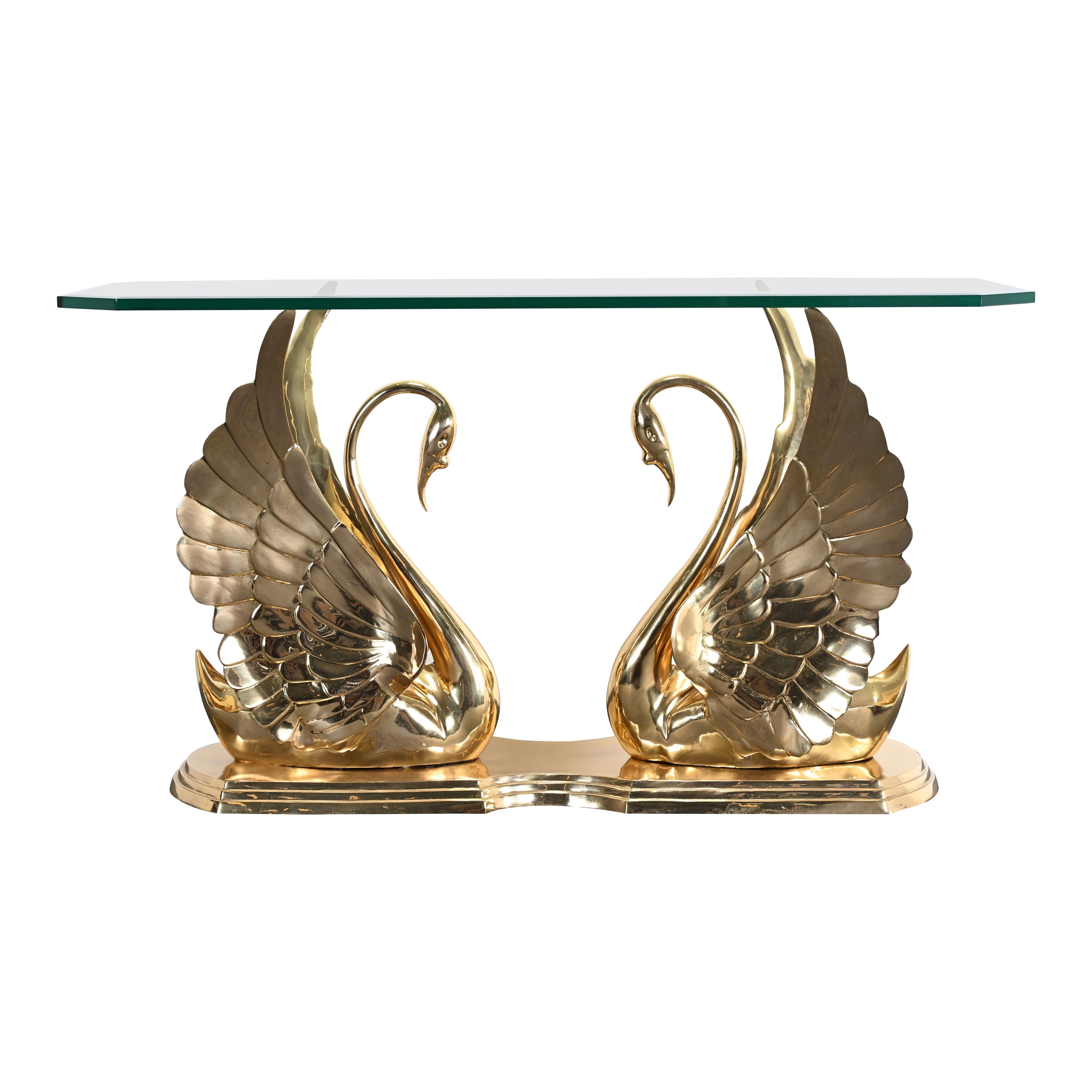 Solid Brass Swan Console in the manner of Maitland Smith For Sale