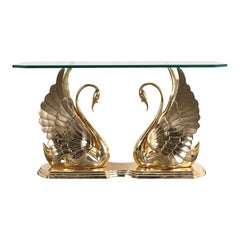 Solid Brass Swan Console in the manner of Maitland Smith