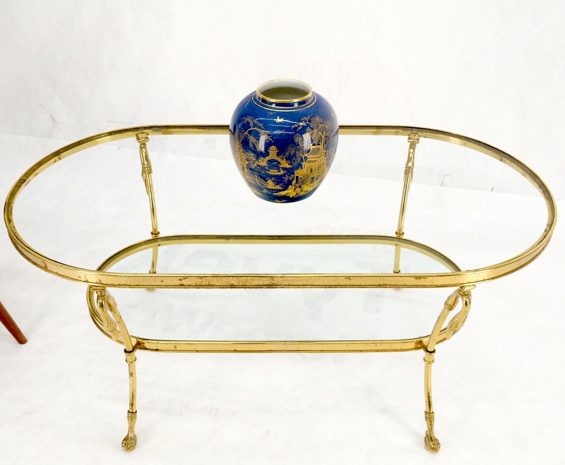 Solid Brass Swan Motive Oval Racetrack Shape Two Tier Coffee Table Mid Century For Sale 5