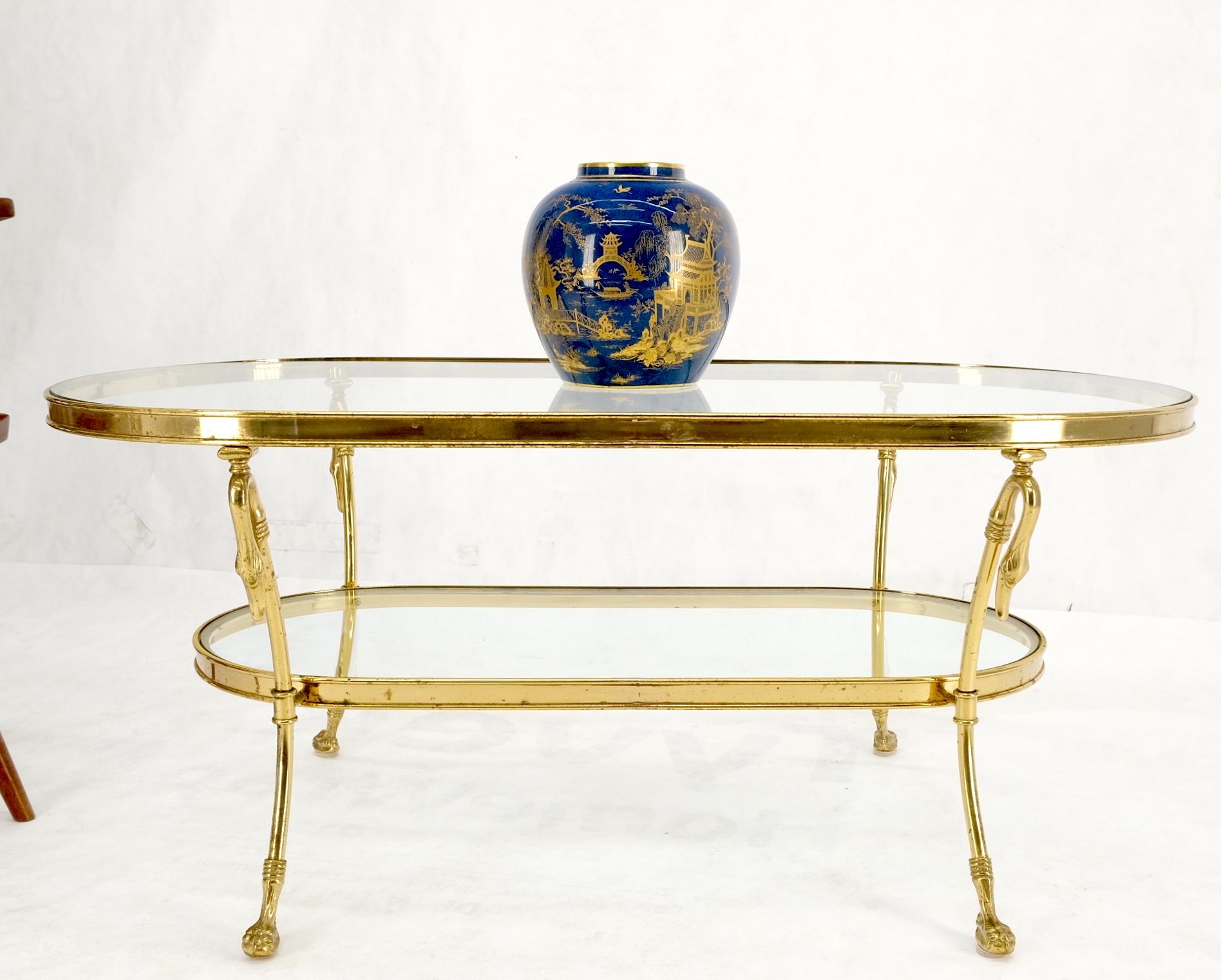 Solid Brass Swan Motive Oval Racetrack Shape Two Tier Coffee Table Mid Century For Sale 6