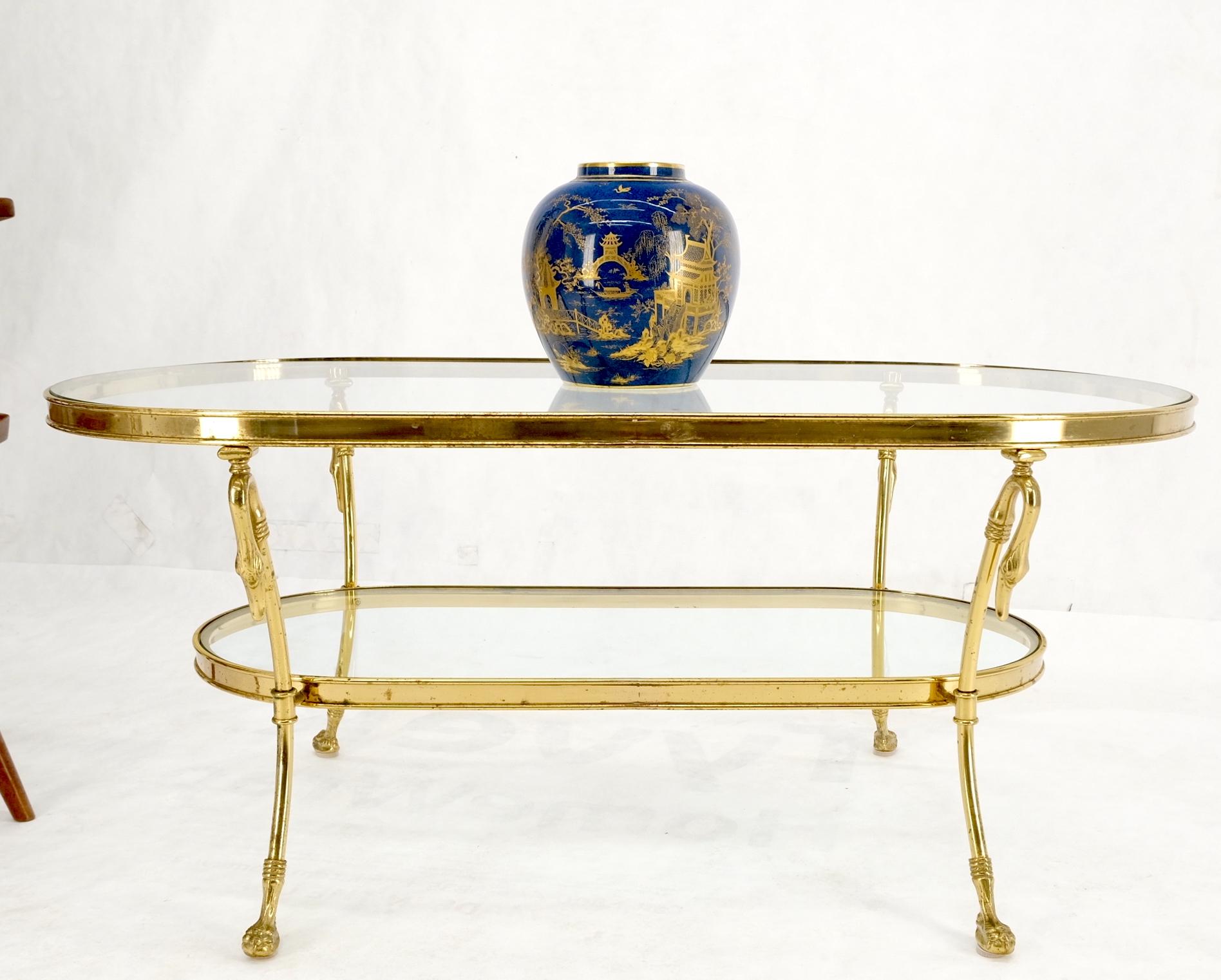 Table basse ovale Motive Swan en laiton massif de forme piste de course à deux niveaux mi-siècle en vente 5