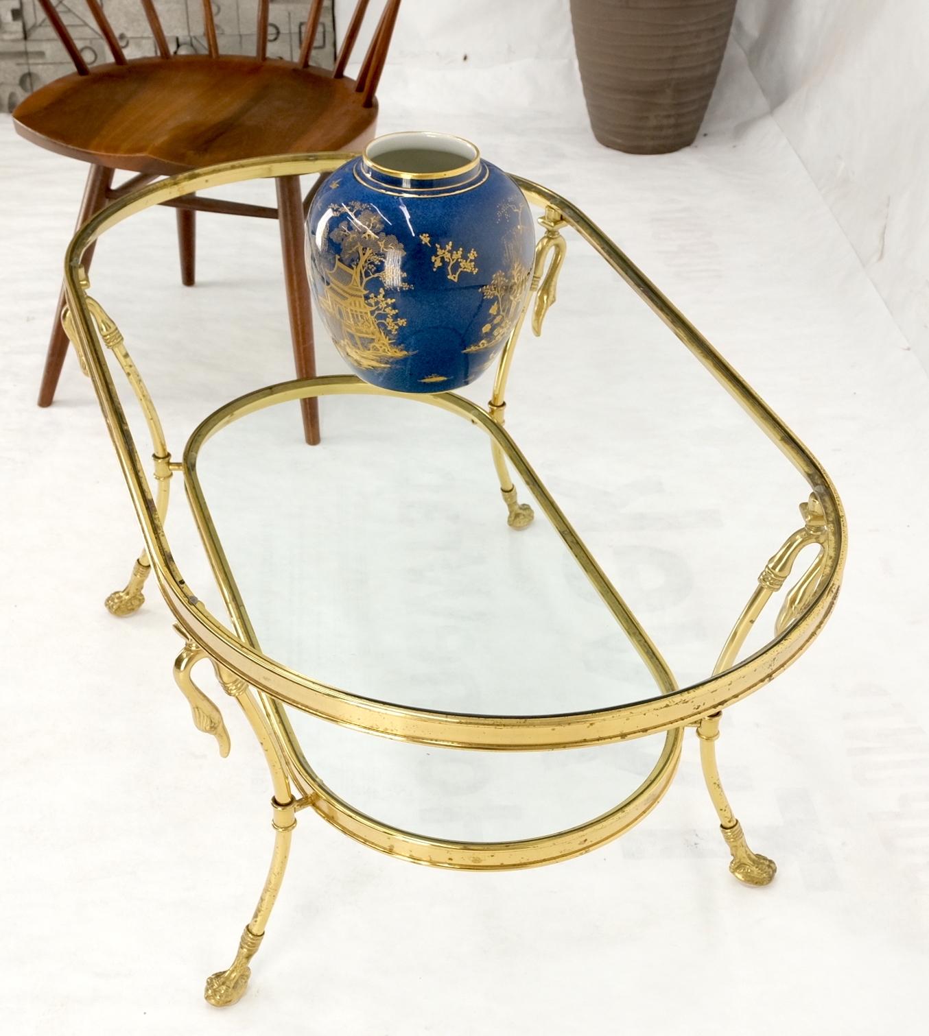 Solid Brass Swan Motive Oval Racetrack Shape Two Tier Coffee Table Mid Century For Sale 7