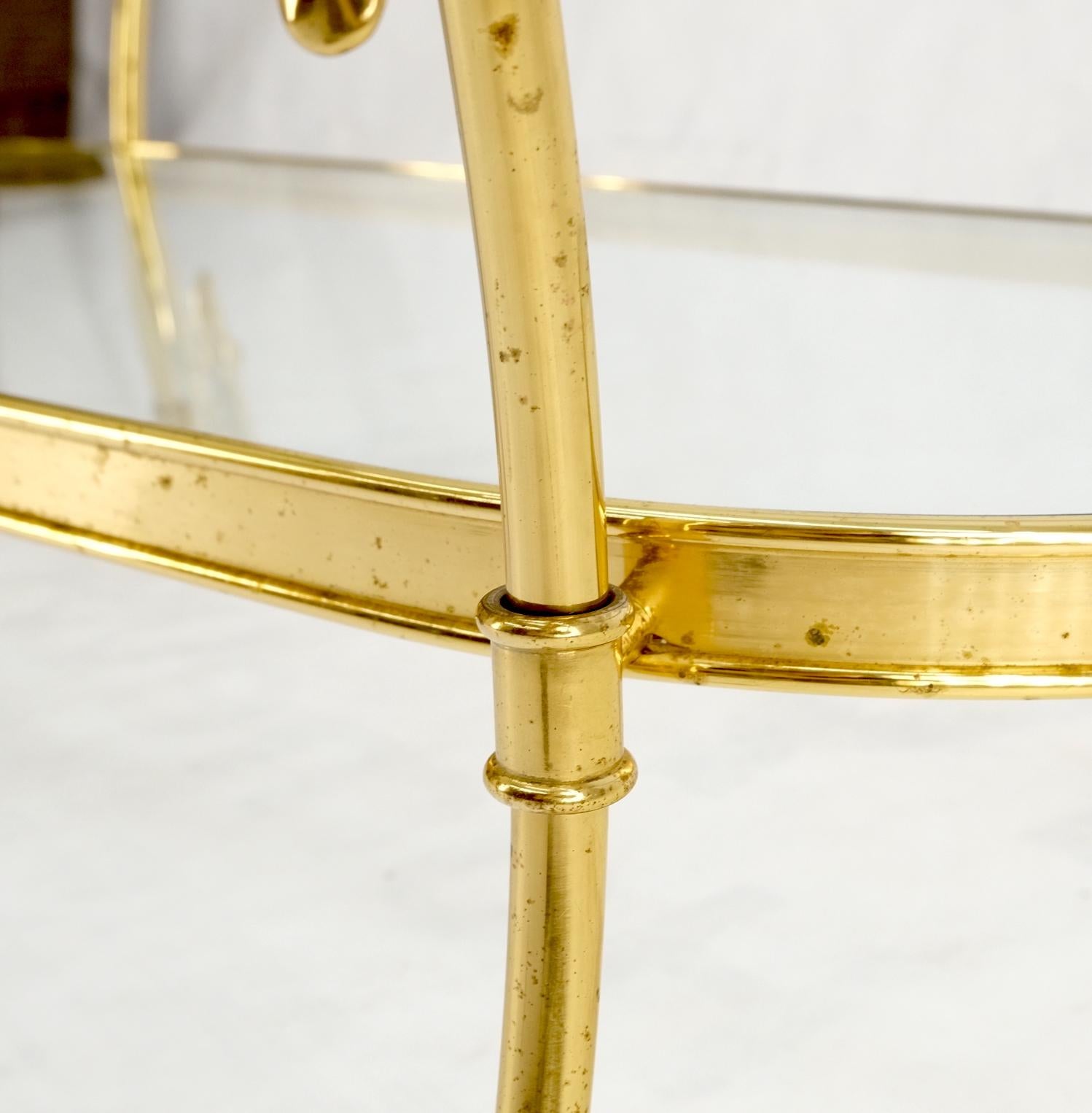 Italian Solid Brass Swan Motive Oval Racetrack Shape Two Tier Coffee Table Mid Century For Sale