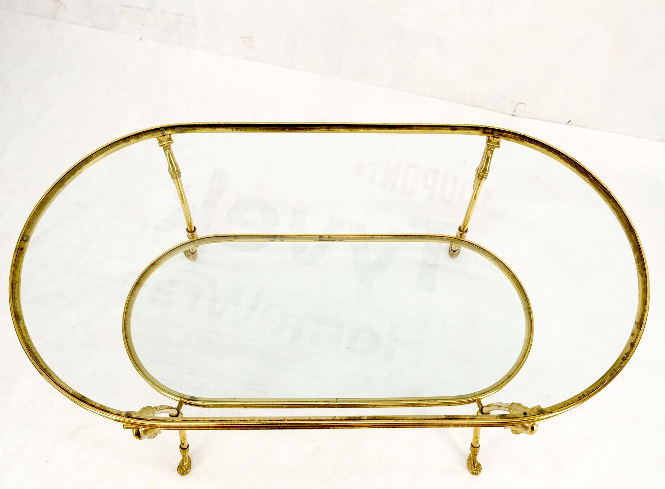 Solid Brass Swan Motive Oval Racetrack Shape Two Tier Coffee Table Mid Century For Sale 3