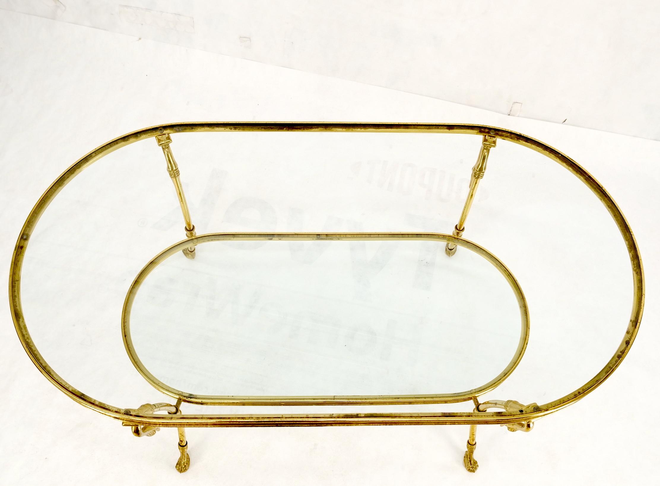 Table basse ovale Motive Swan en laiton massif de forme piste de course à deux niveaux mi-siècle en vente 2