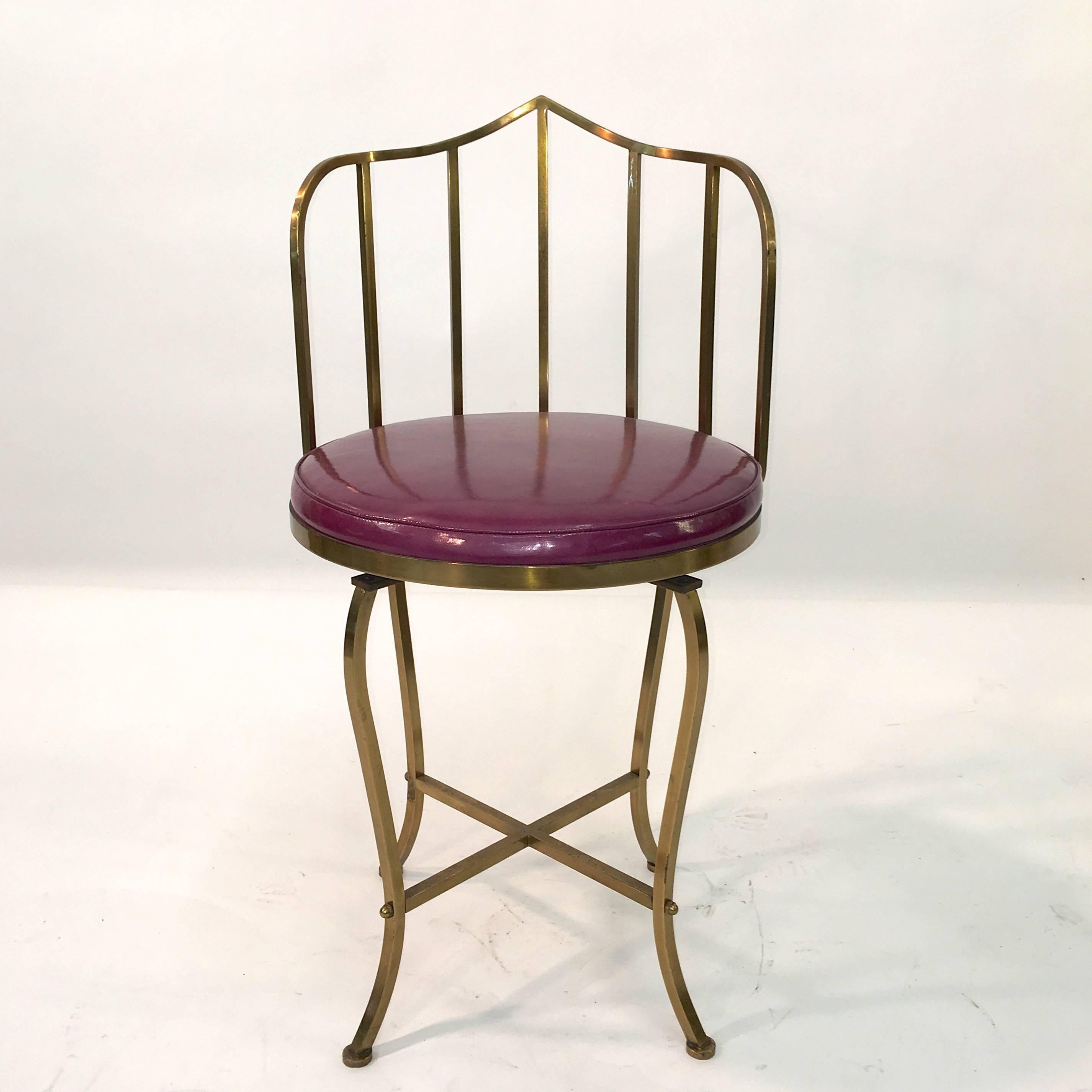 Hollywood Regency Solid Brass Swivel Vanity Chair