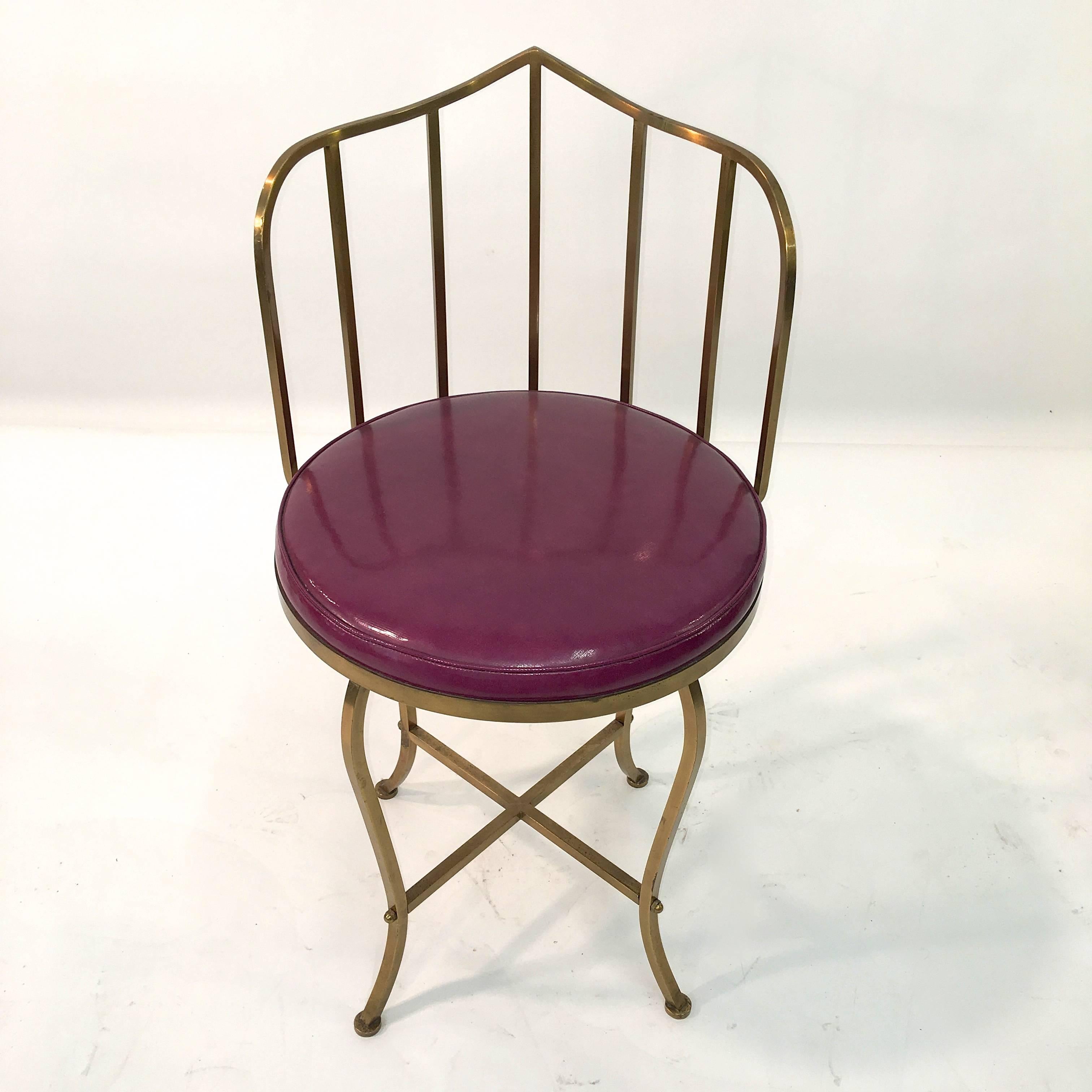 Mid-20th Century Solid Brass Swivel Vanity Chair