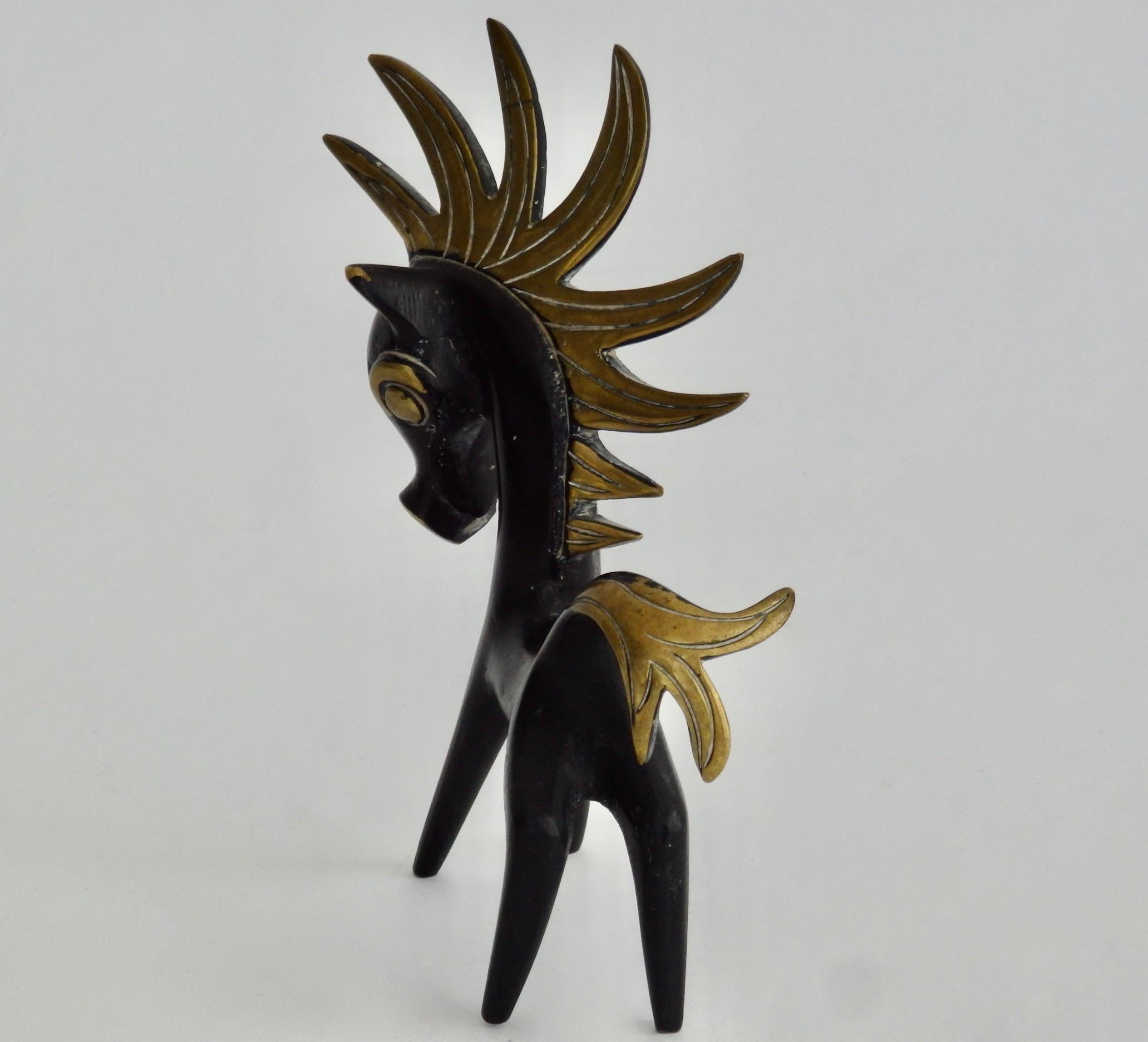 Mid-Century Modern Solid Brass Taxco Stylized Horse Figurine, Walter Bosse Style