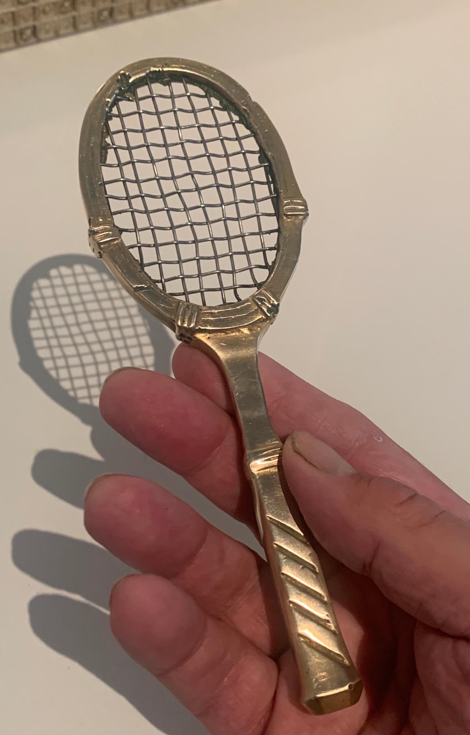 Solid Brass Tennis Racket Paper Weight In Good Condition In Los Angeles, CA