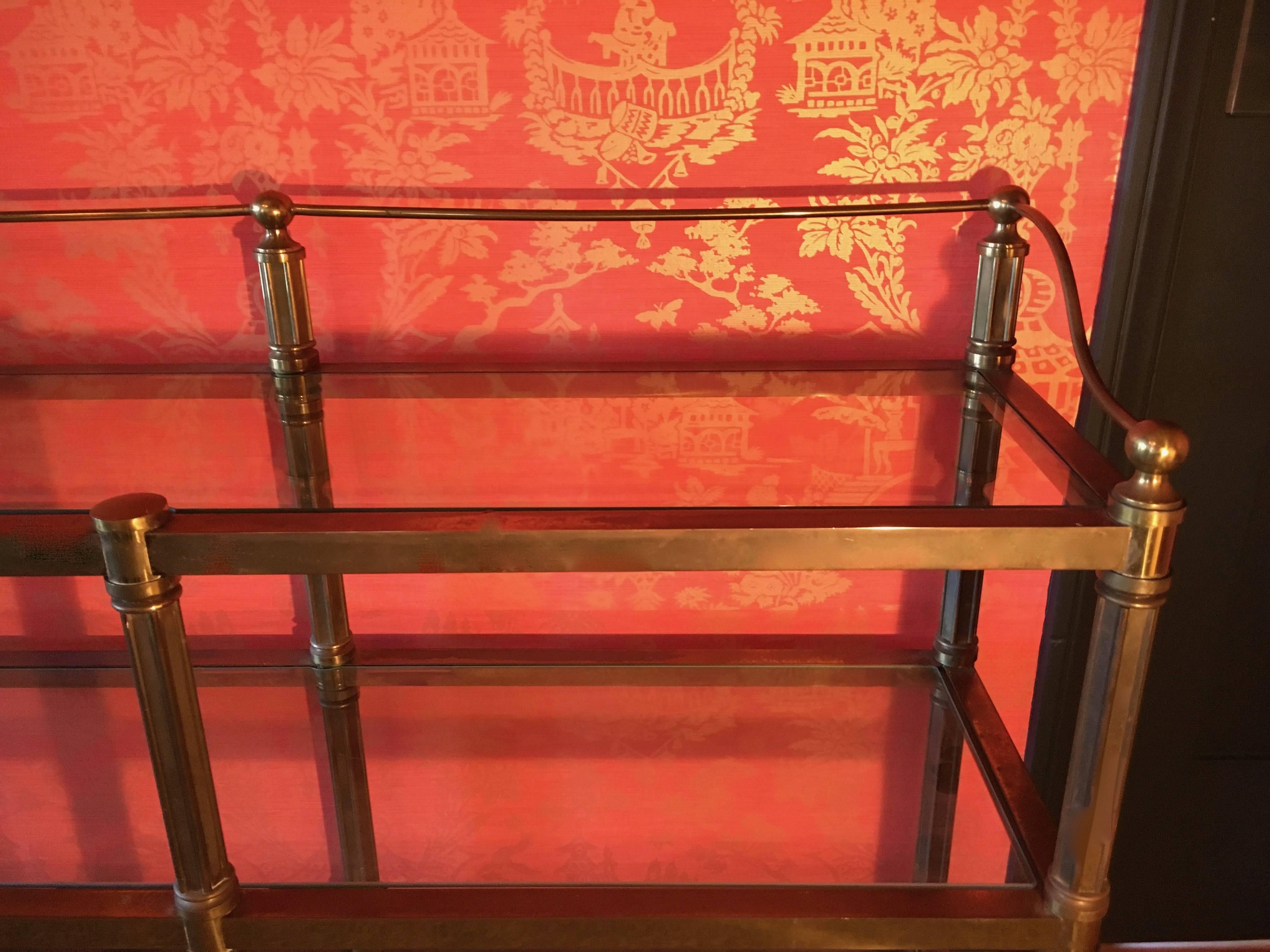 Solid Brass Mastercraft Three Tier Glass Book Shelf In Good Condition In Los Angeles, CA