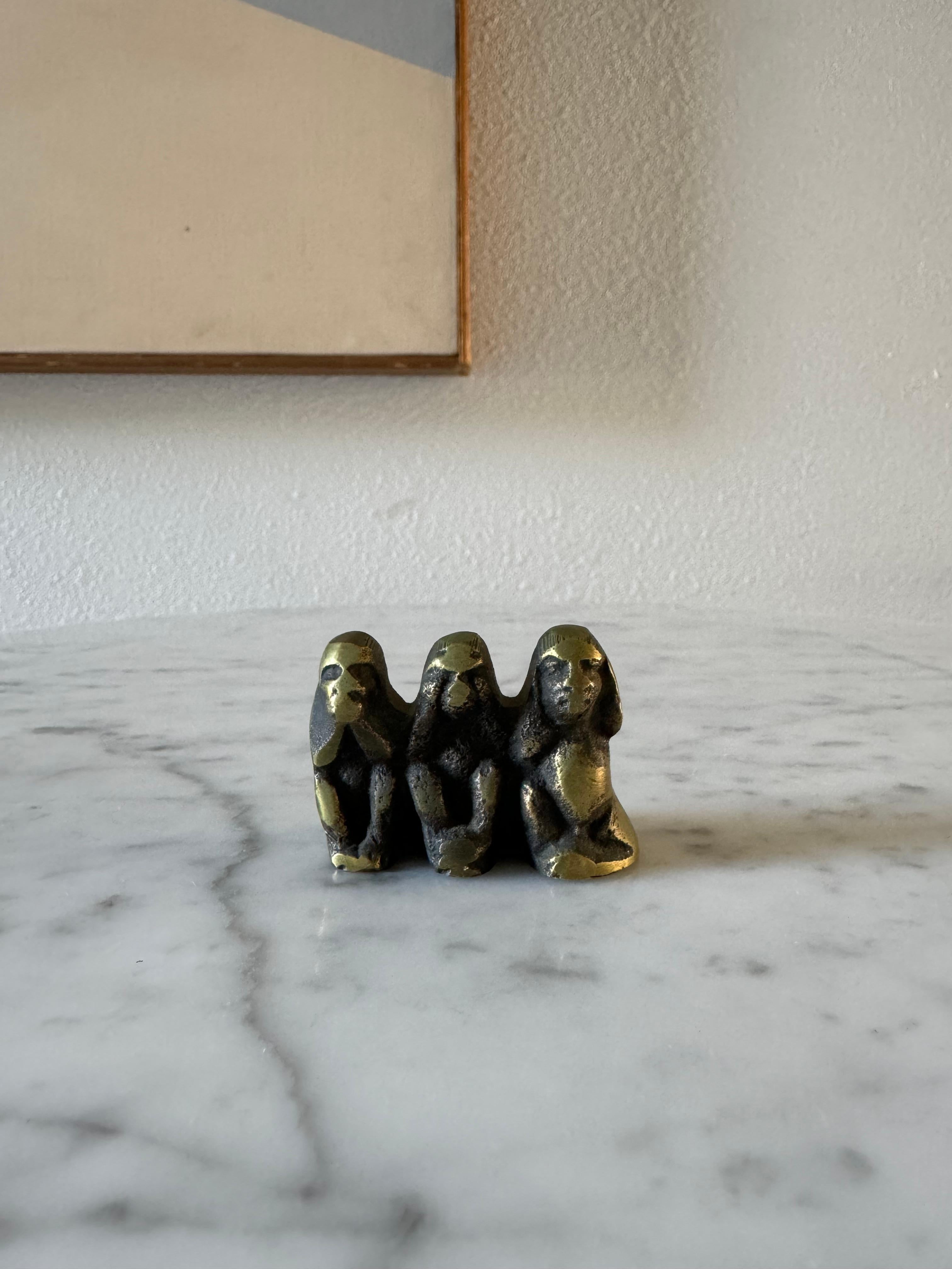 Mid-Century Modern Solid Brass Three Wise Monkeys Paper Weight , France 1970s  For Sale