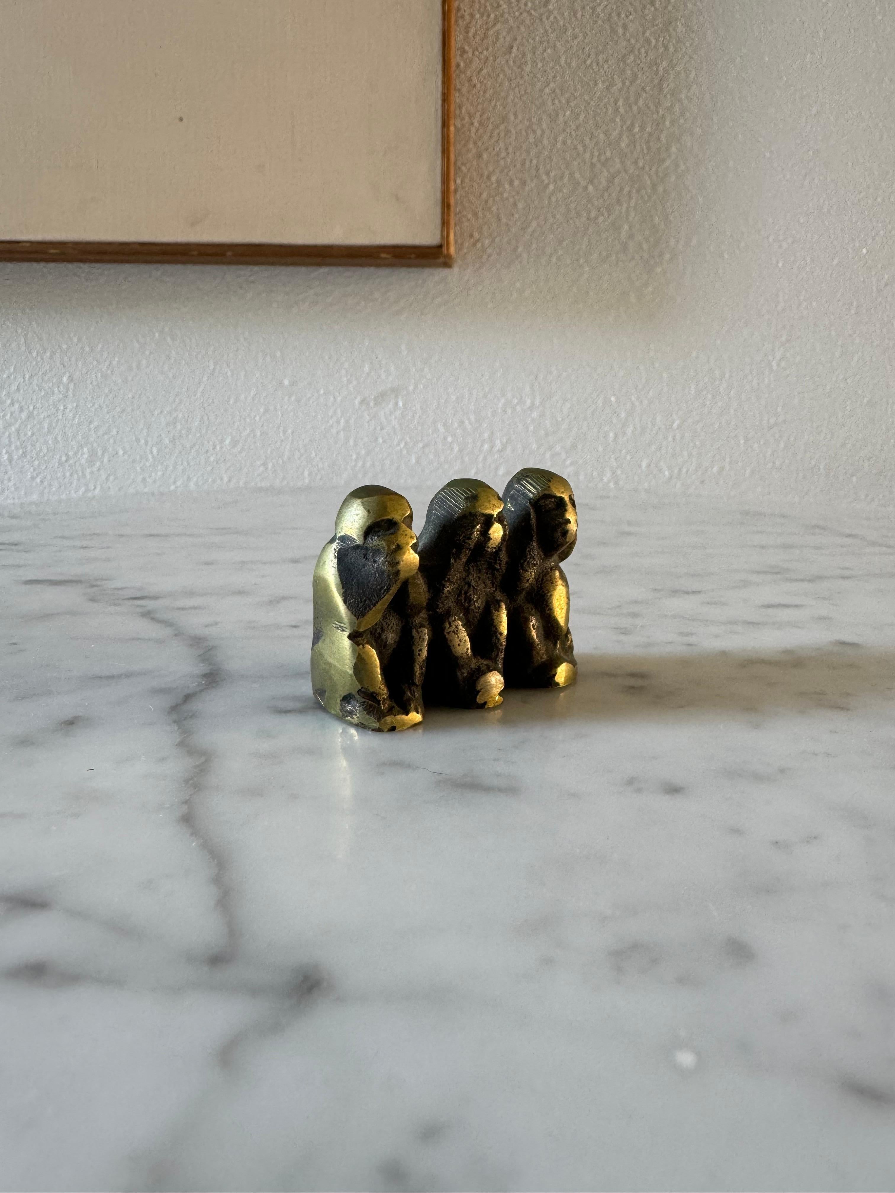 French Solid Brass Three Wise Monkeys Paper Weight , France 1970s  For Sale