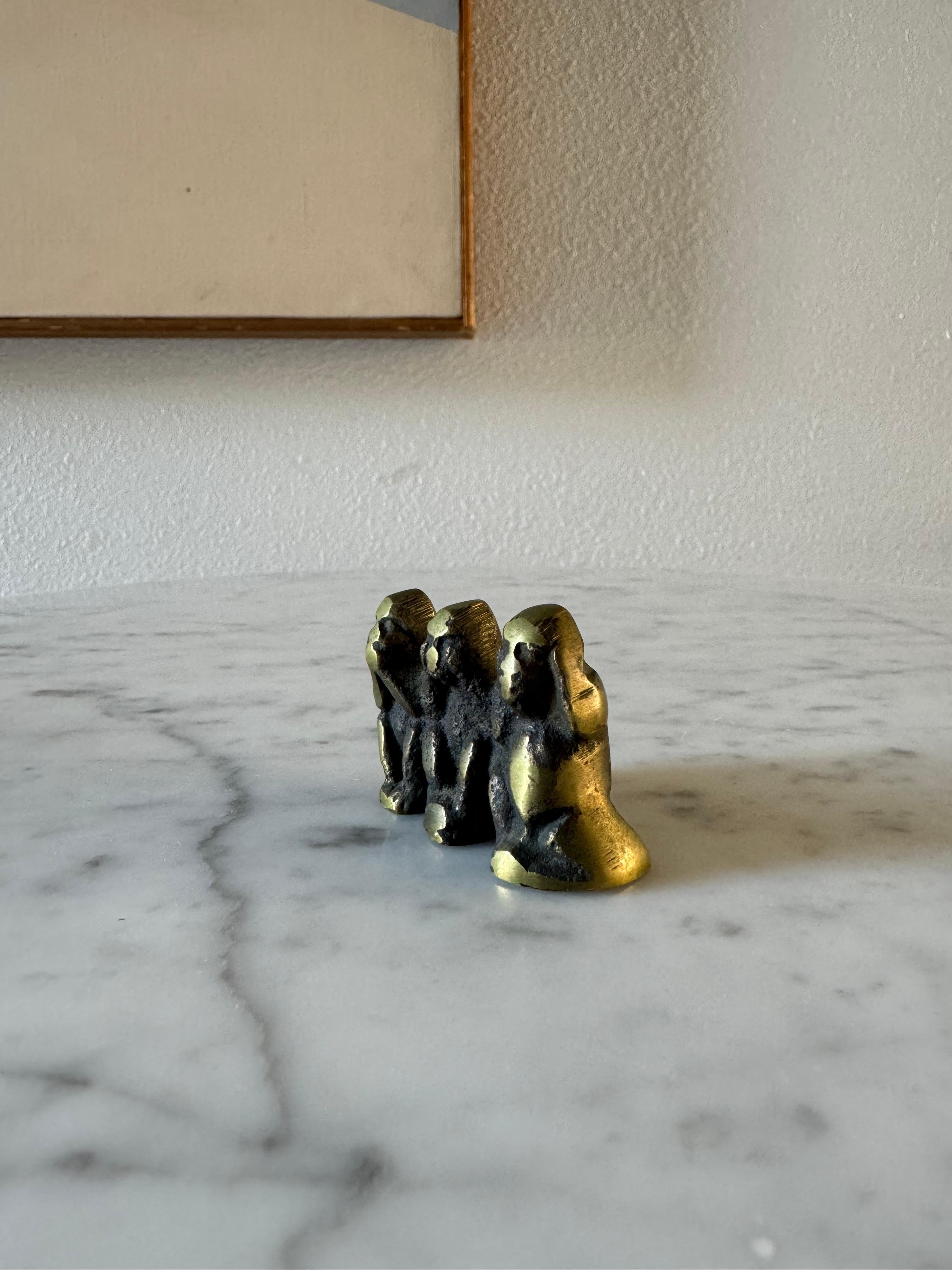 Solid Brass Three Wise Monkeys Paper Weight , France 1970s  In Good Condition For Sale In Costa Mesa, CA
