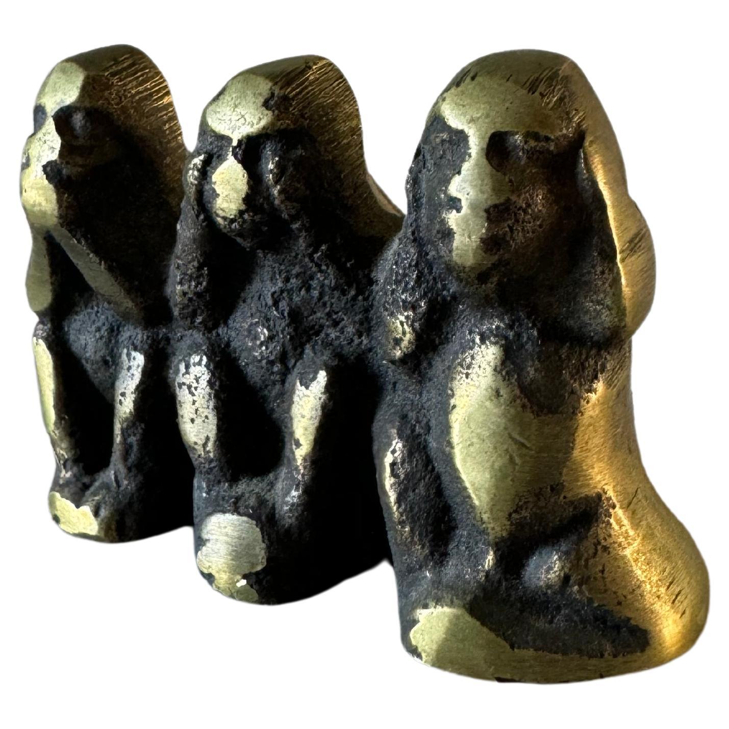 Solid Brass Three Wise Monkeys Paper Weight , France 1970s  For Sale