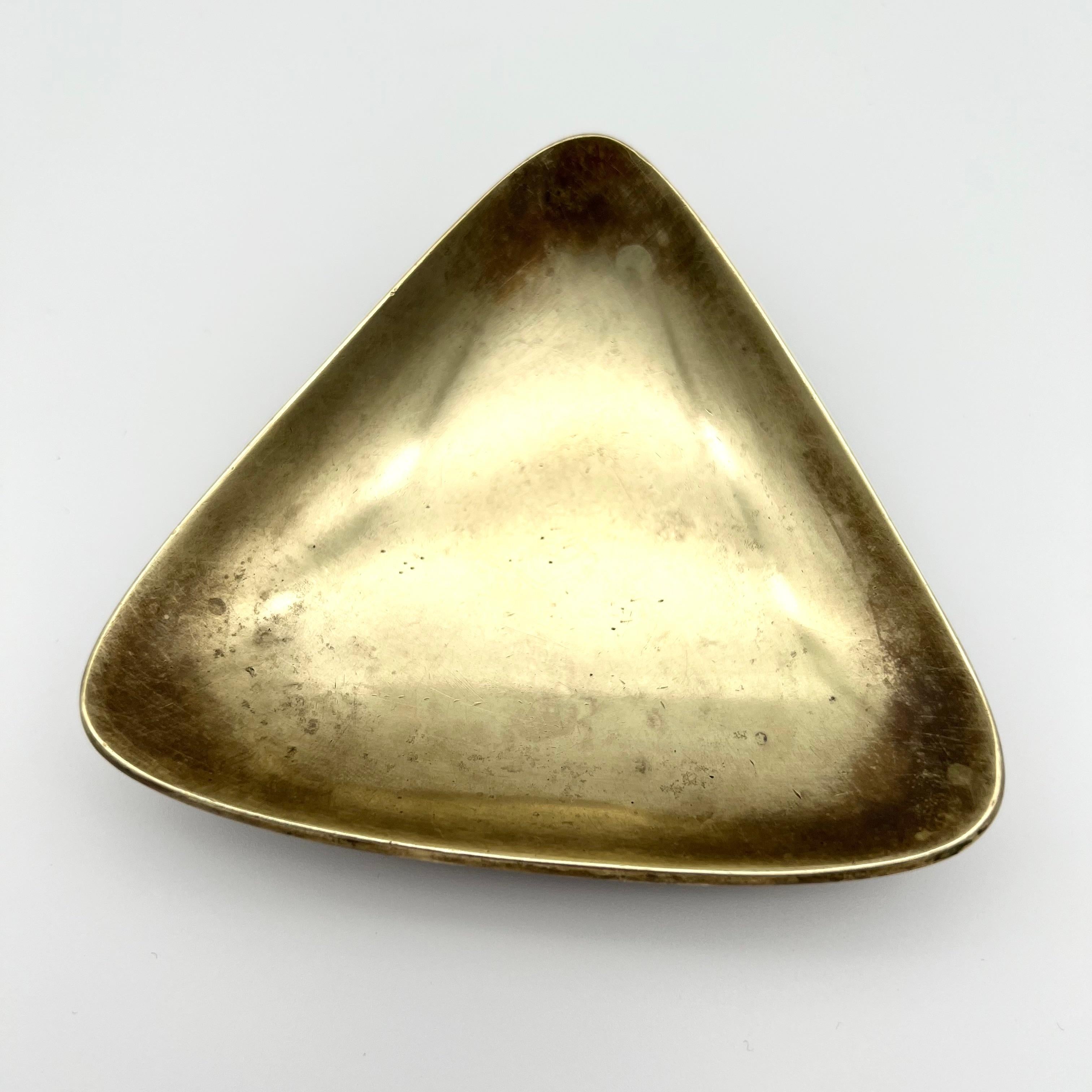 Mid-Century Modern Solid Brass Triangular Ashtray, Made by Carl Aubock in the 1950s in Vienna