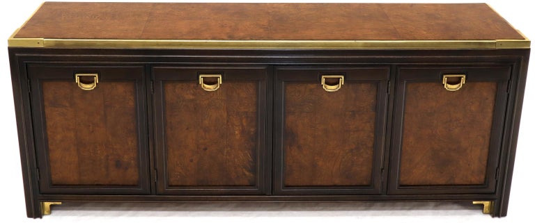 Solid Brass Trim Burl Wood Credenza Server Cabinet Extra Long Dresser ...
