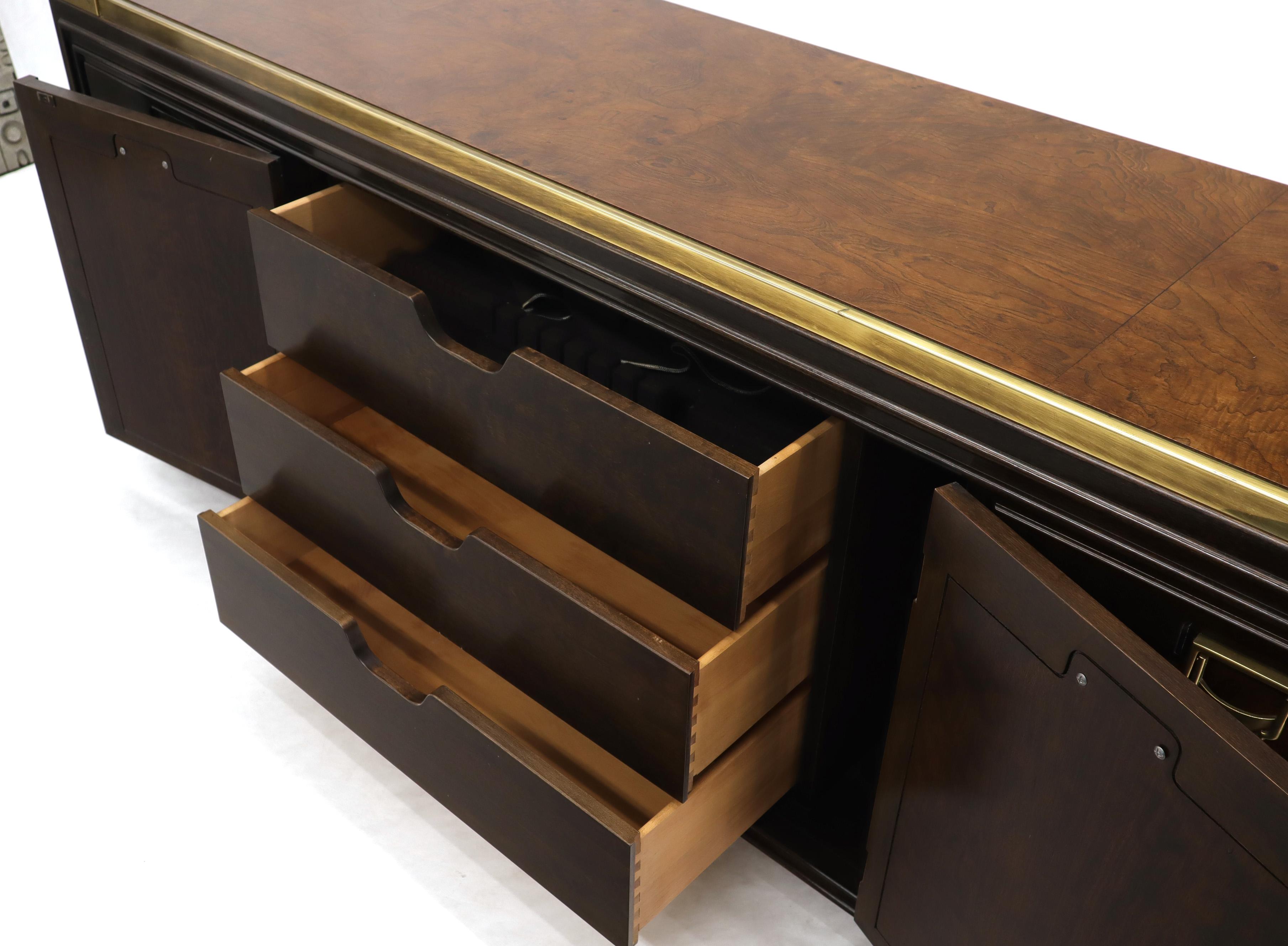 Solid Brass Trim Burl Wood Credenza Server Cabinet Extra Long Dresser 1