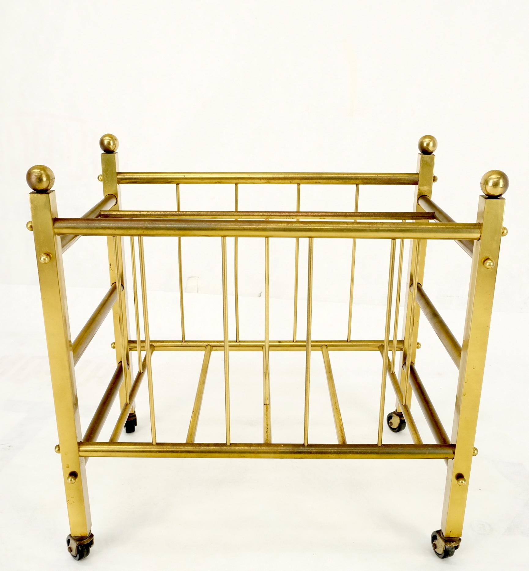 Solid Brass Tube Design Mid-Century Modern Magazine Stand on Casters For Sale 5