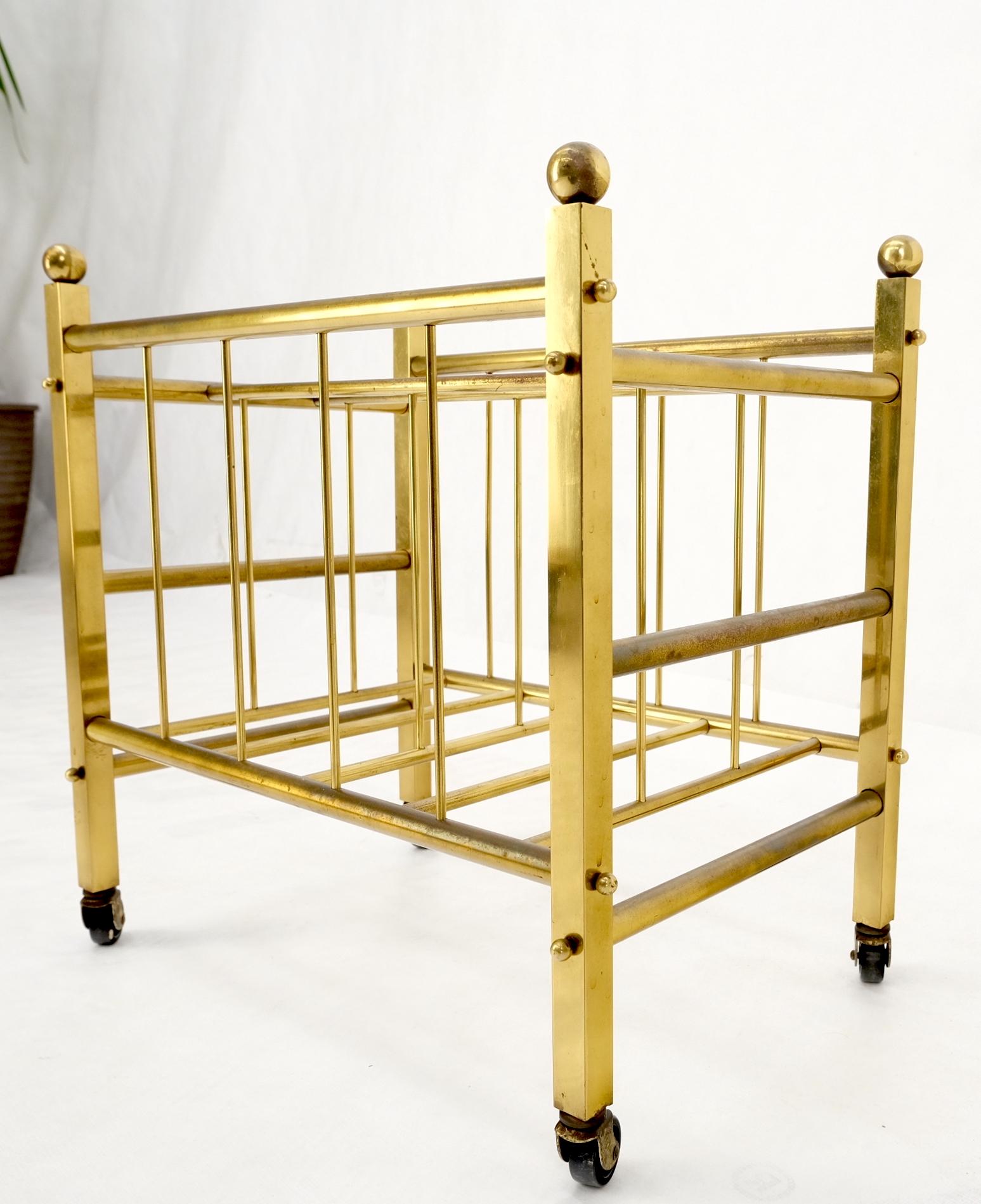 Solid Brass Tube Design Mid-Century Modern Magazine Stand on Casters For Sale 6