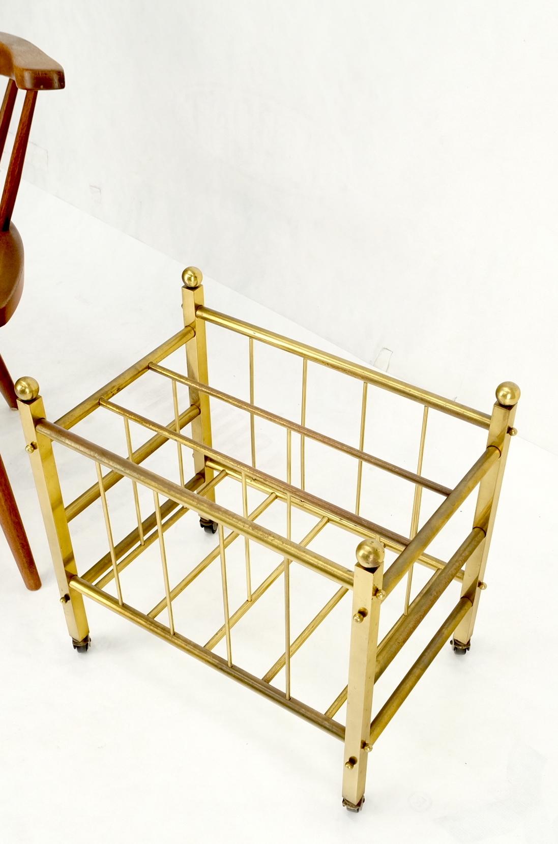 Solid Brass Tube Design Mid-Century Modern Magazine Stand on Casters For Sale 8