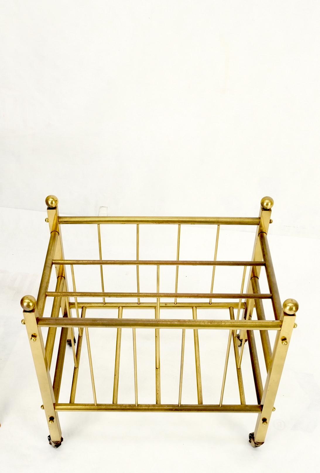 Solid Brass Tube Design Mid-Century Modern Magazine Stand on Casters For Sale 9